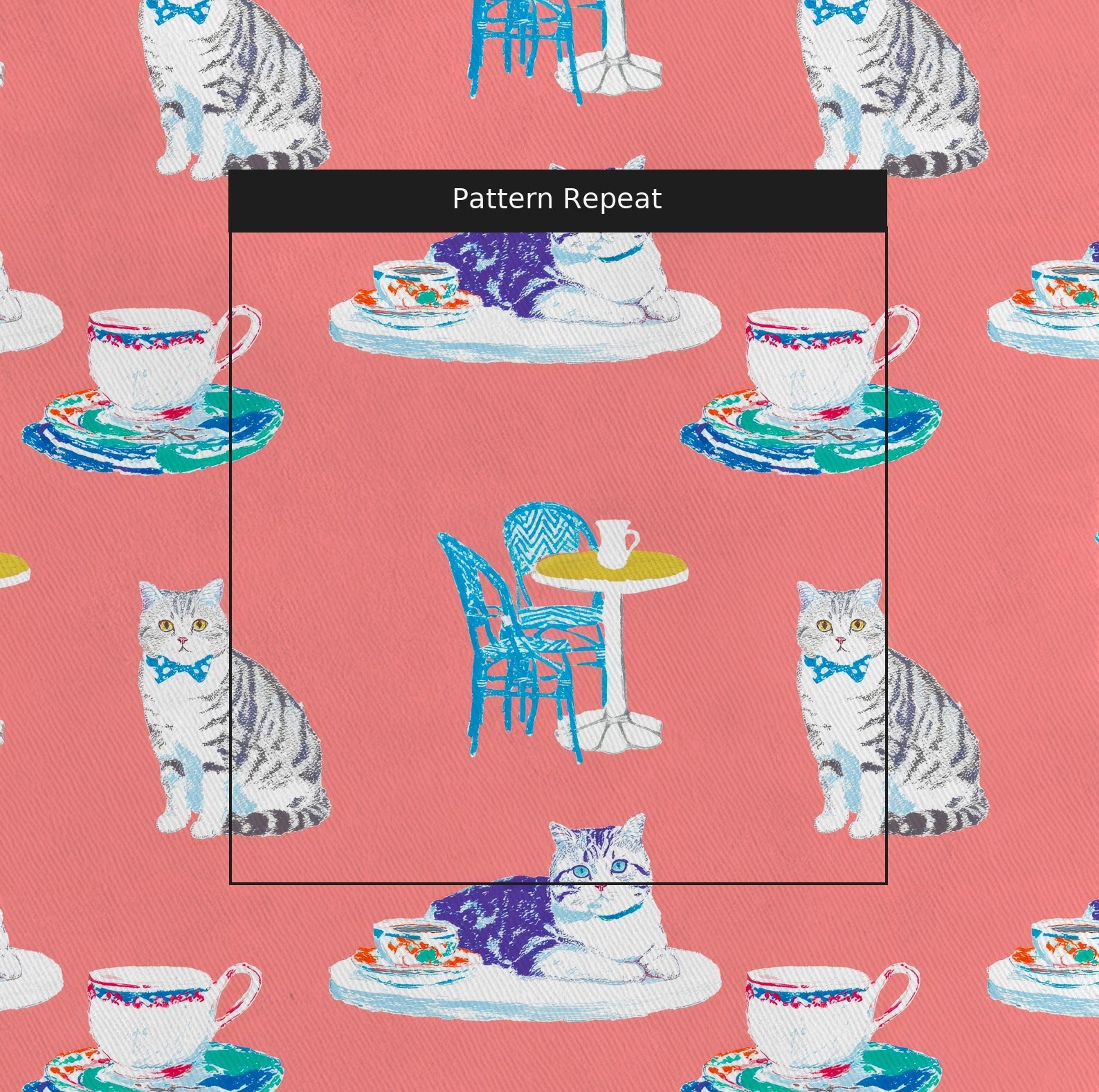 American Shorthair in a Cafe - Fabric - Linen Rowe