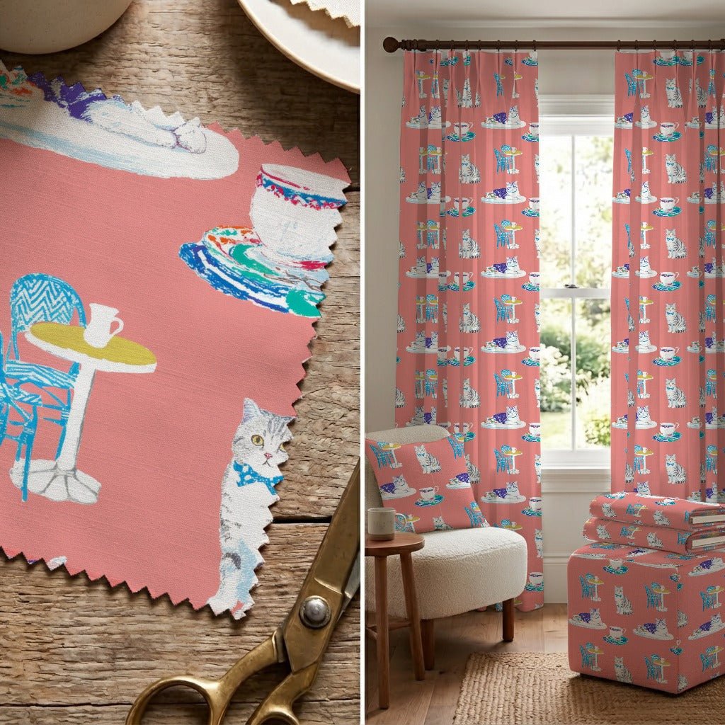 American Shorthair in a Cafe - Fabric - Linen Rowe