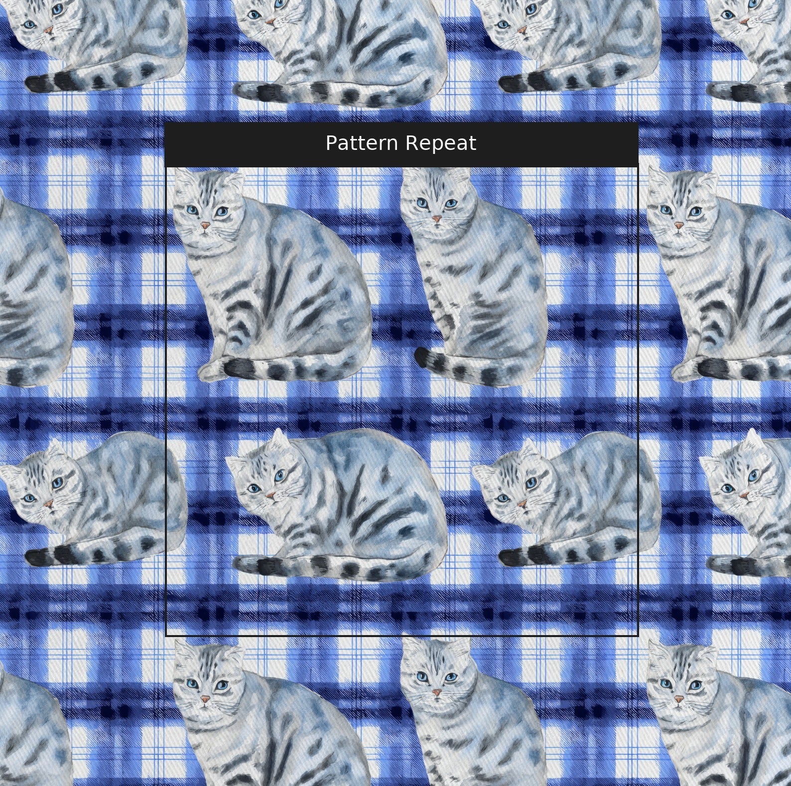 American Shorthairs and Plaid - Fabric - Linen Rowe