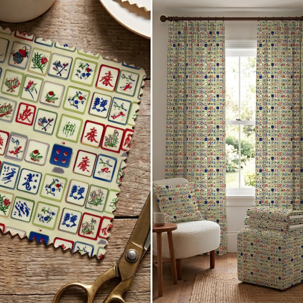 Antique Ivory Tile Grid - Fabric - Linen Rowe
