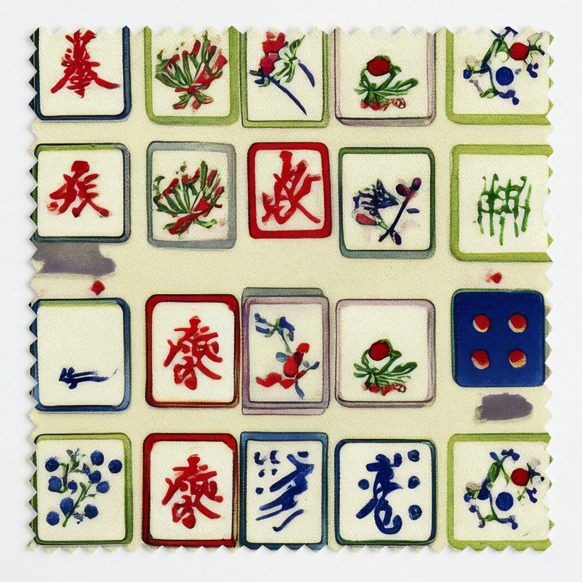 Antique Ivory Tile Grid - Fabric - Linen Rowe