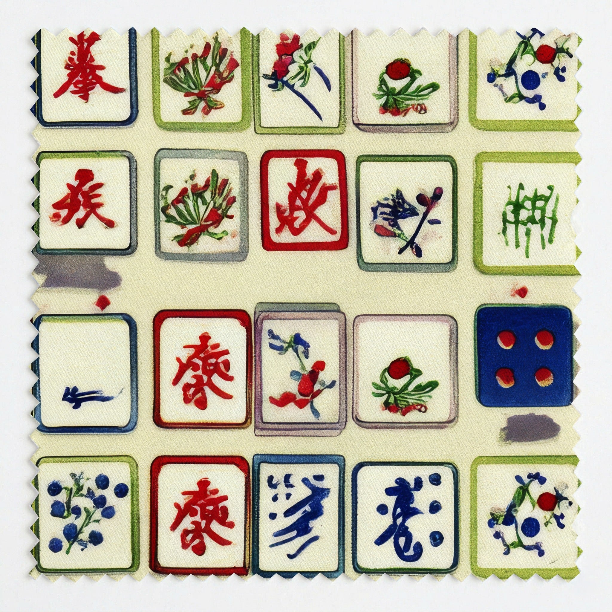 Antique Ivory Tile Grid - Fabric - Linen Rowe