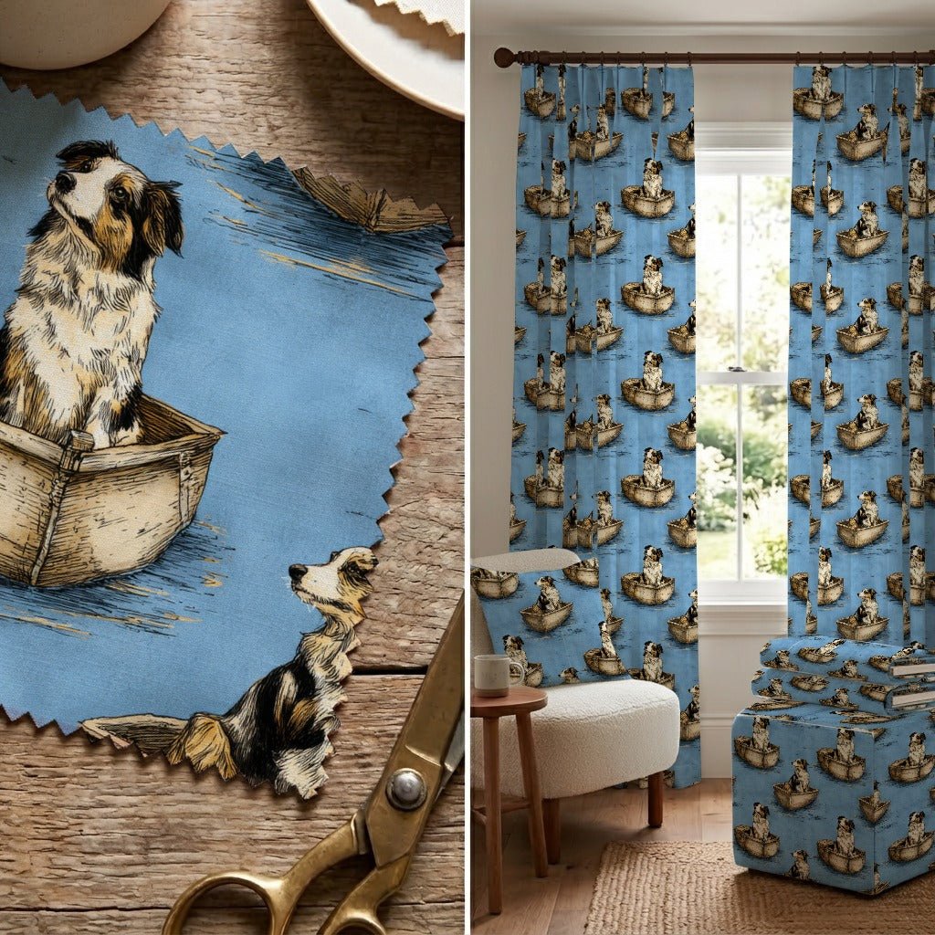 Australian Shepherd Boat Day - Fabric - Linen Rowe