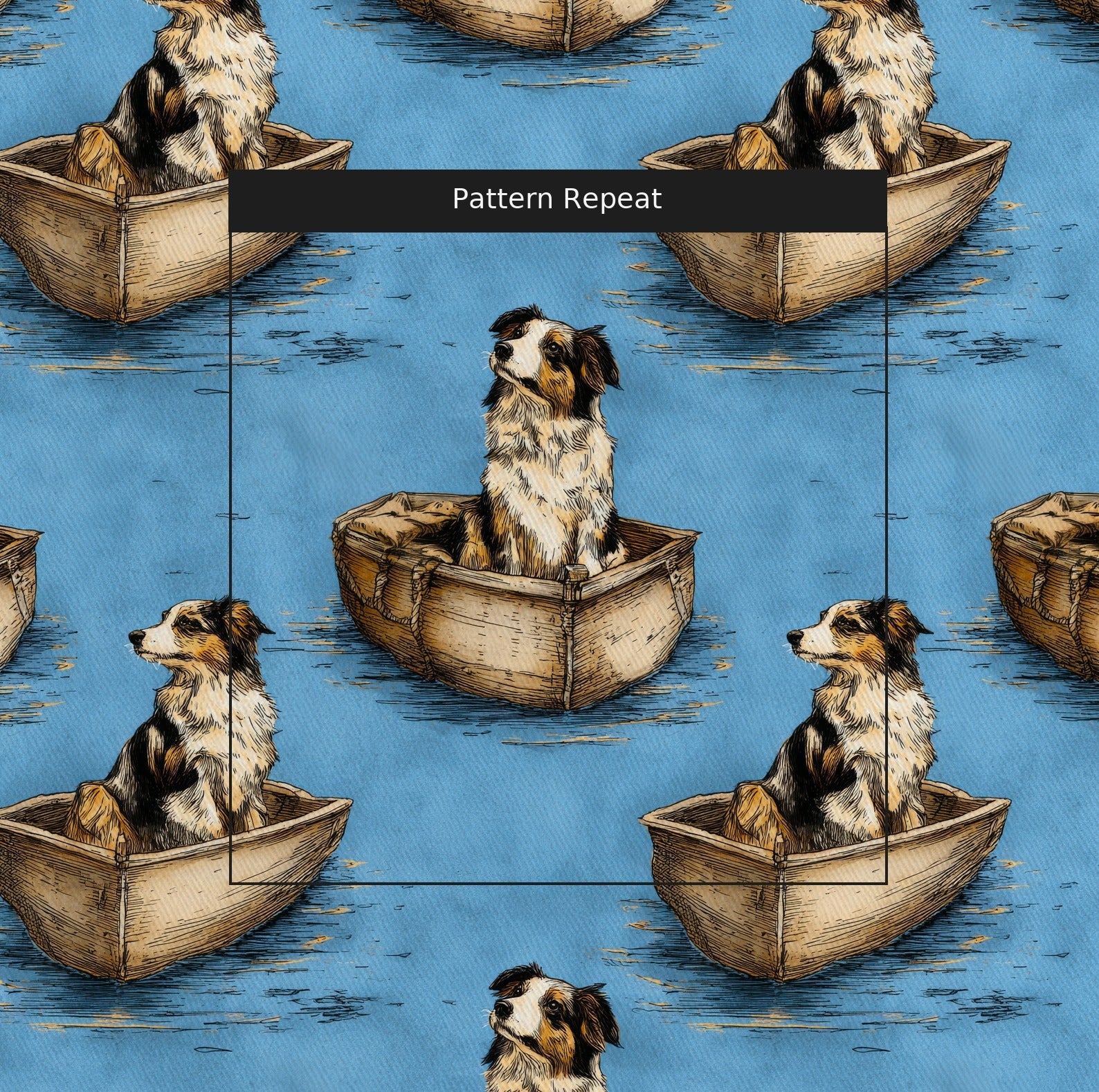 Australian Shepherd Boat Day - Fabric - Linen Rowe