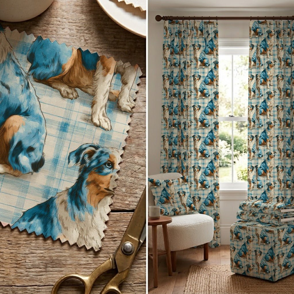 Australian Shepherd Cottage Gingham - Fabric - Linen Rowe