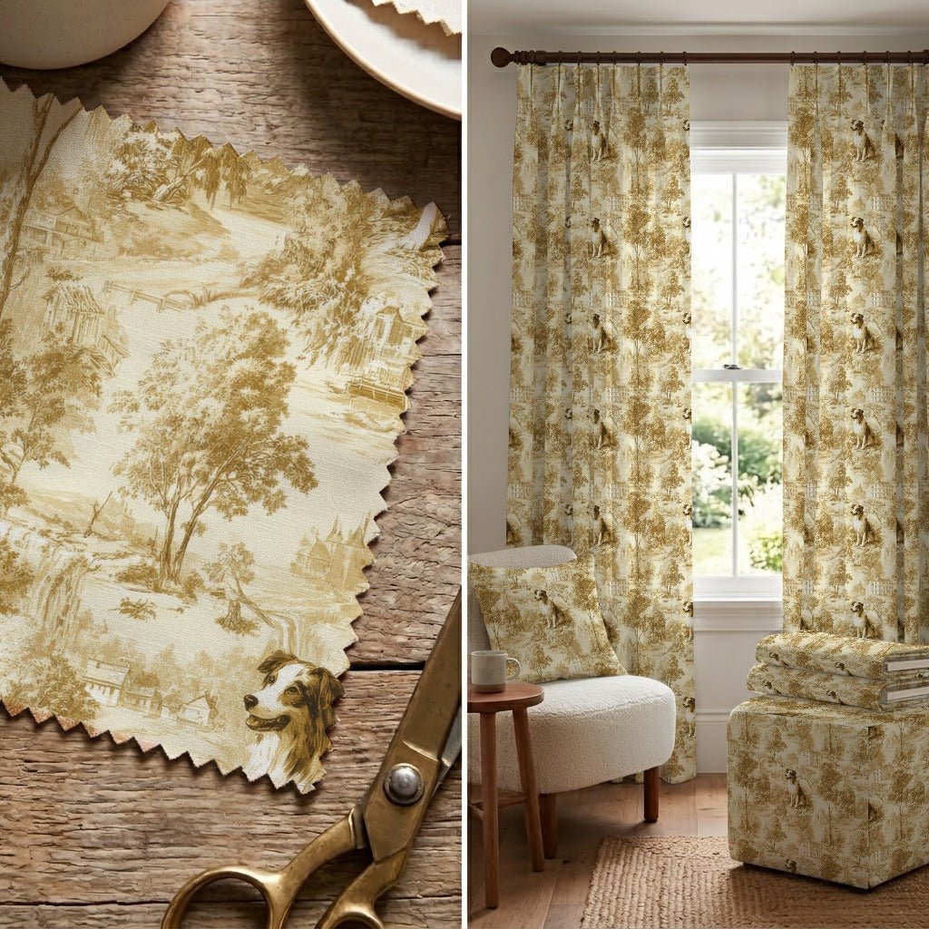 Australian Shepherd Country Toile - Fabric - Linen Rowe