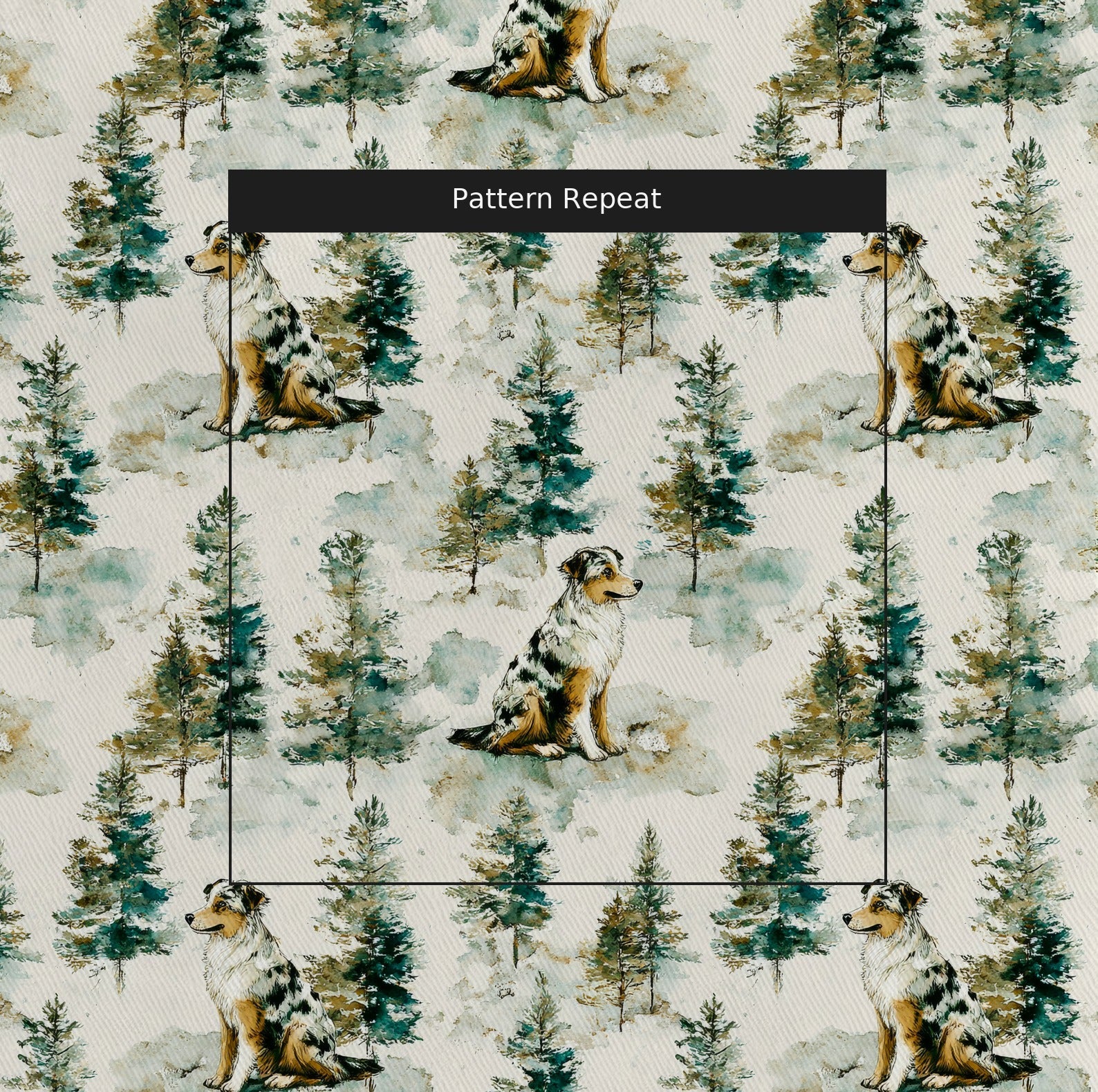 Australian Shepherd Evergreen Grove - Fabric - Linen Rowe