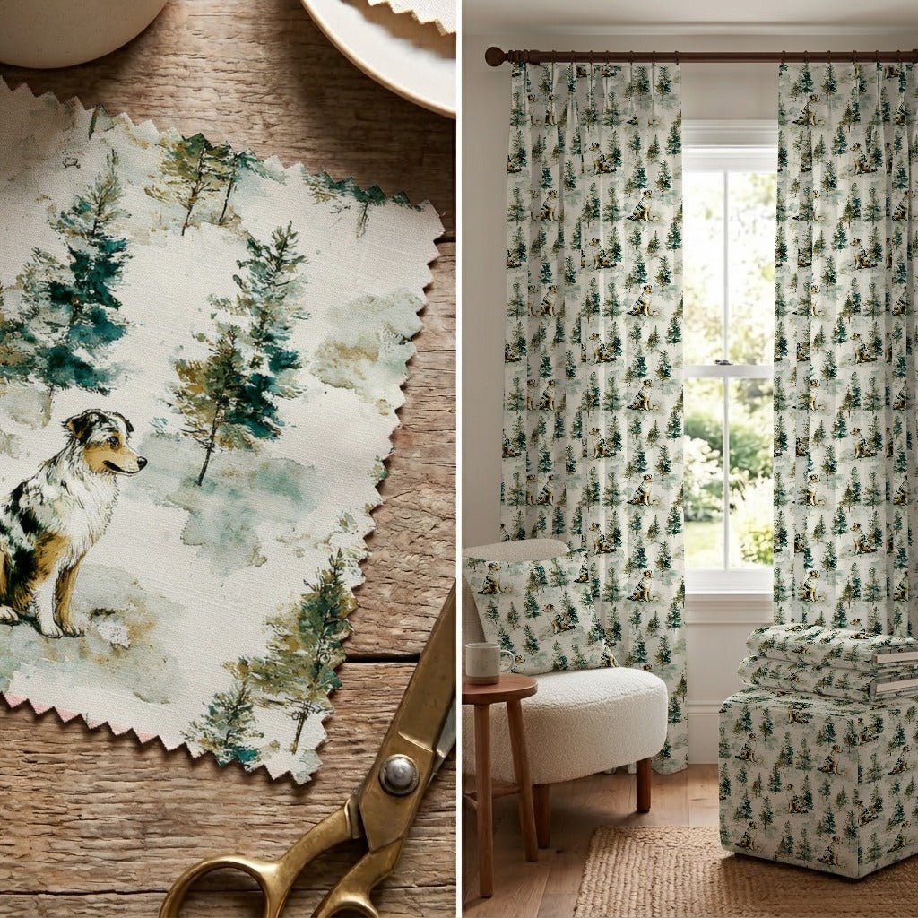 Australian Shepherd Evergreen Grove - Fabric - Linen Rowe