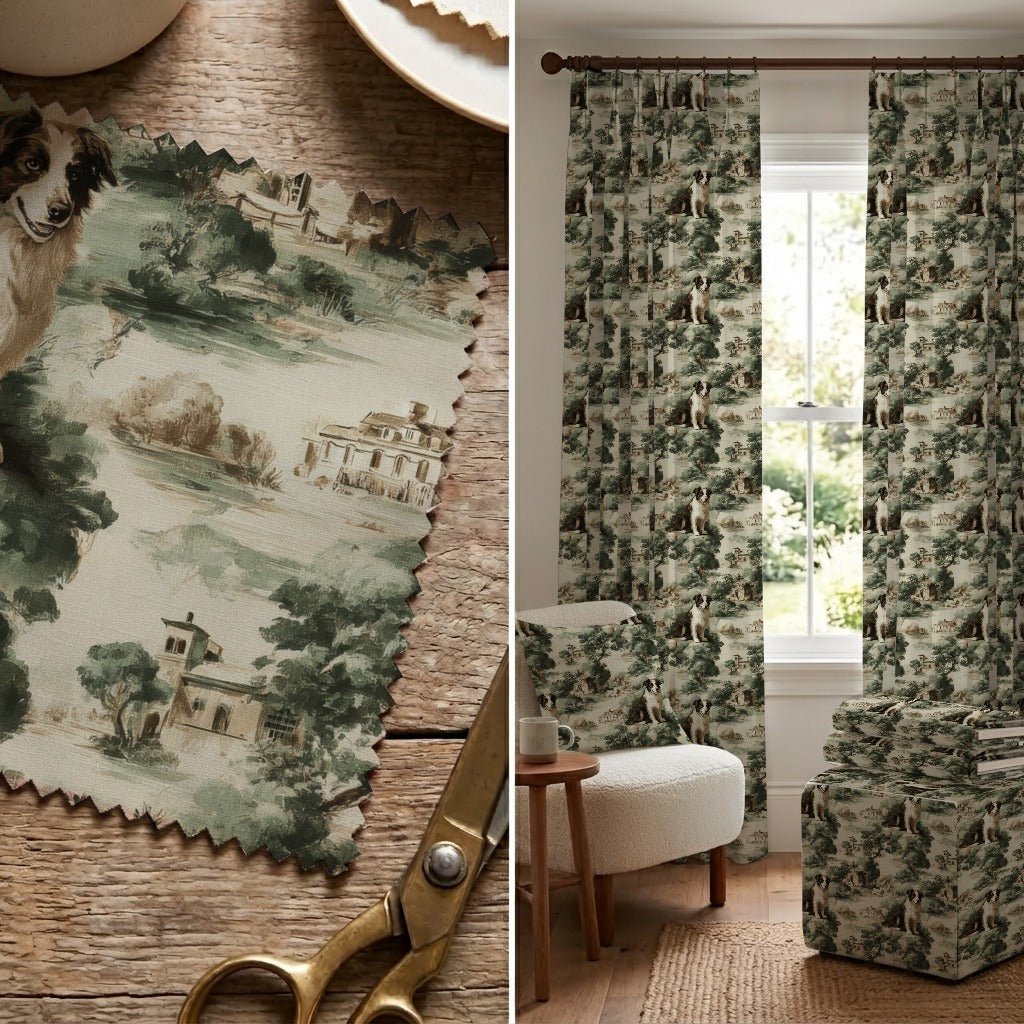 Australian Shepherd Garden Toile - Fabric - Linen Rowe