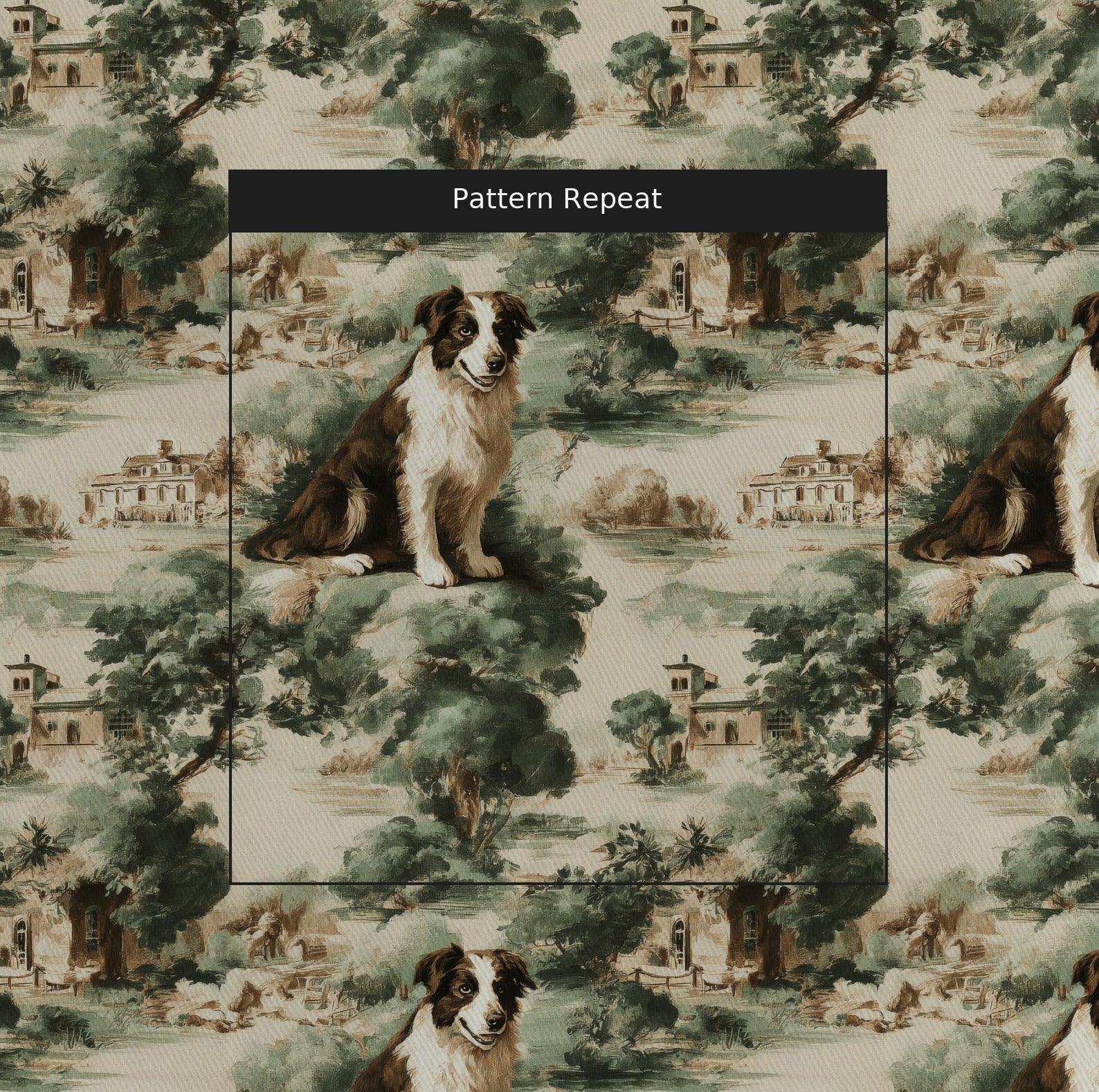 Australian Shepherd Garden Toile - Fabric - Linen Rowe