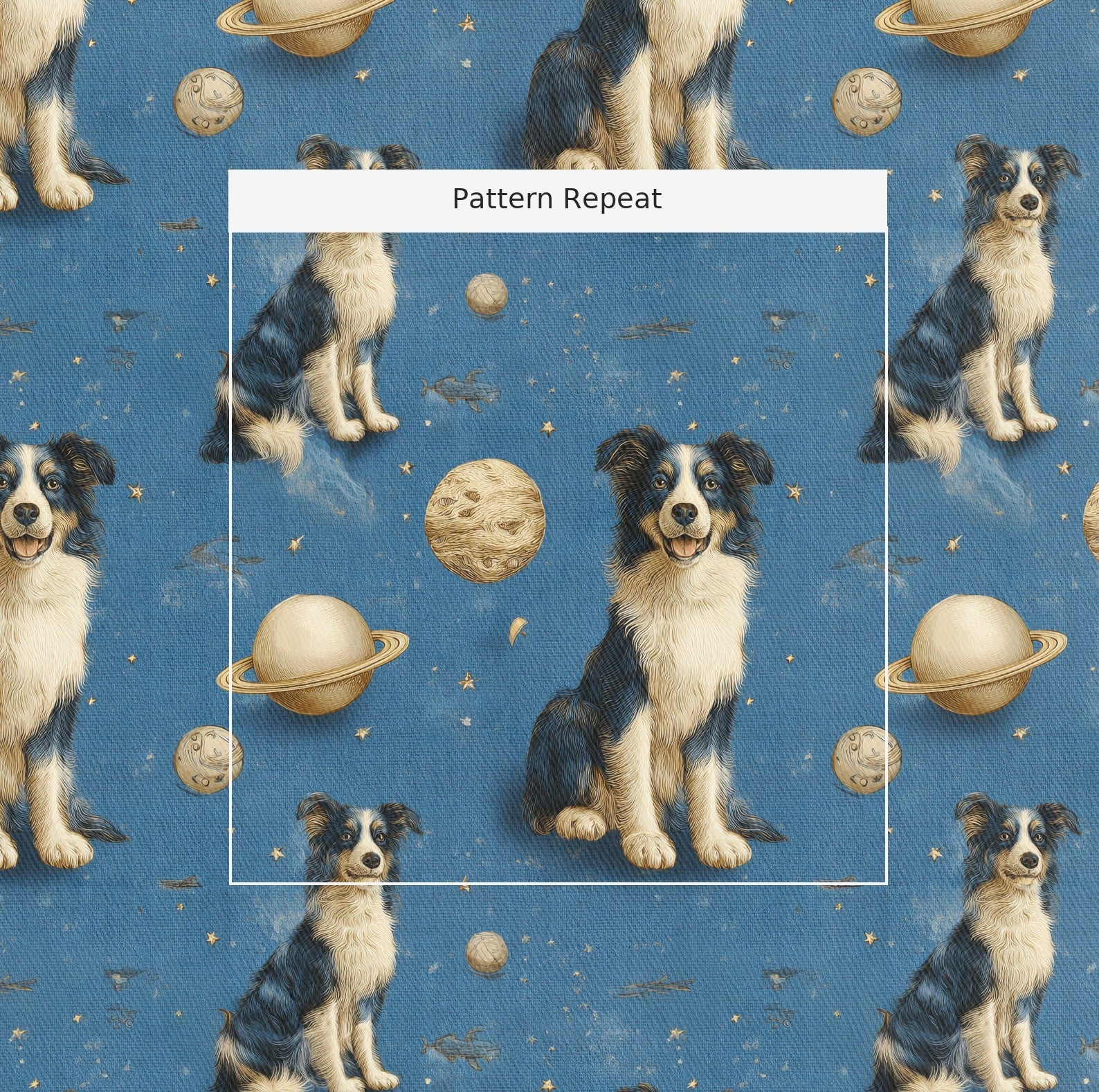 Australian Shepherd Outer Space - Fabric - Linen Rowe