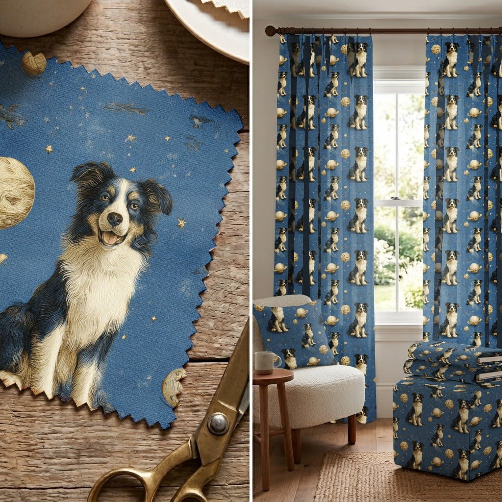 Australian Shepherd Outer Space - Fabric - Linen Rowe