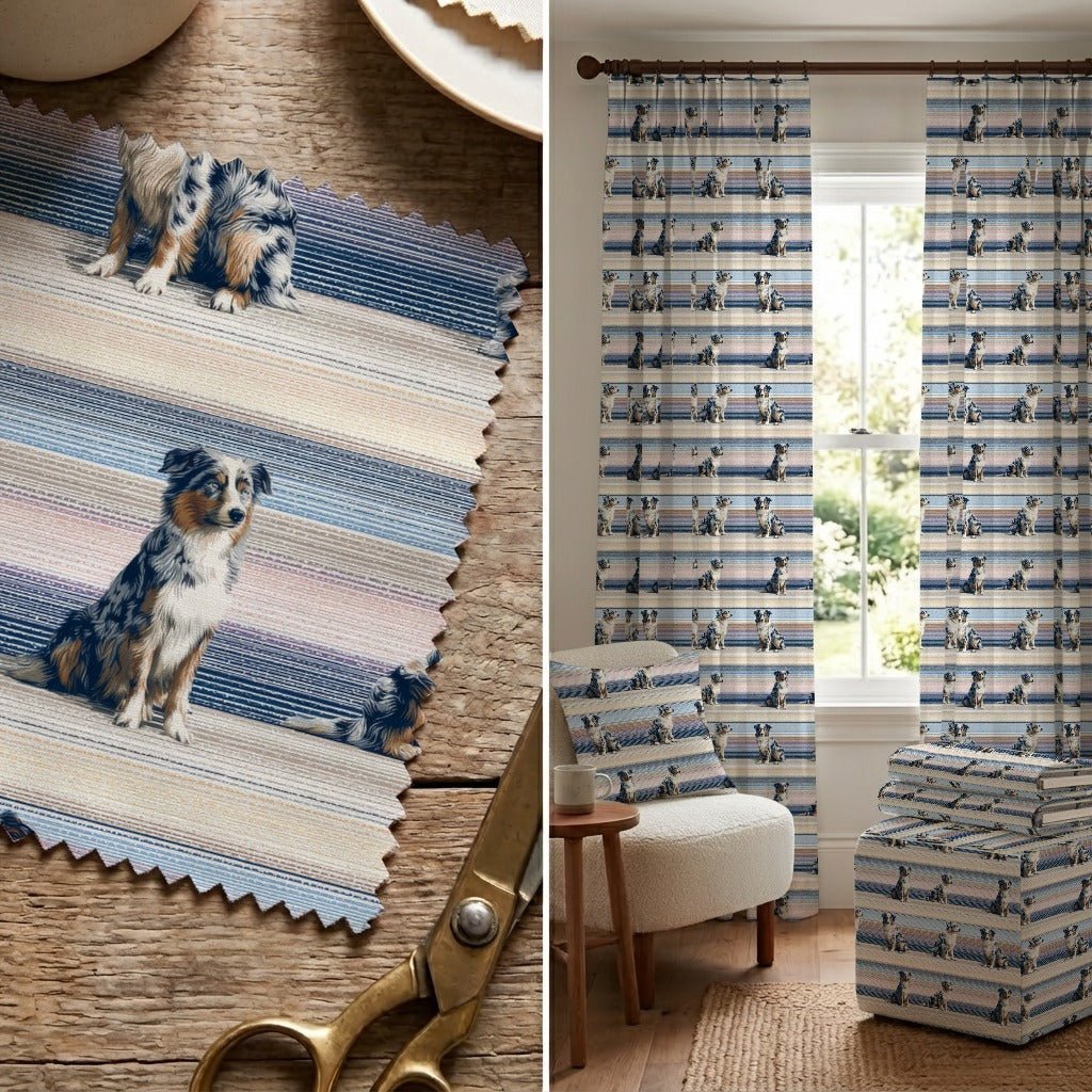 Australian Shepherd Pastel Stripes - Fabric - Linen Rowe