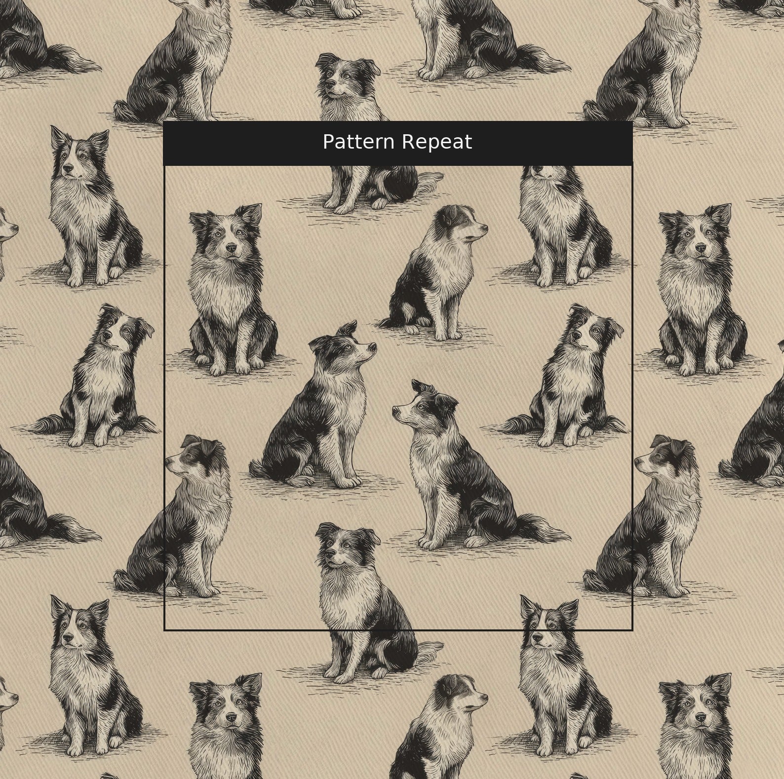 Australian Shepherd Sit and Stay - Fabric - Linen Rowe