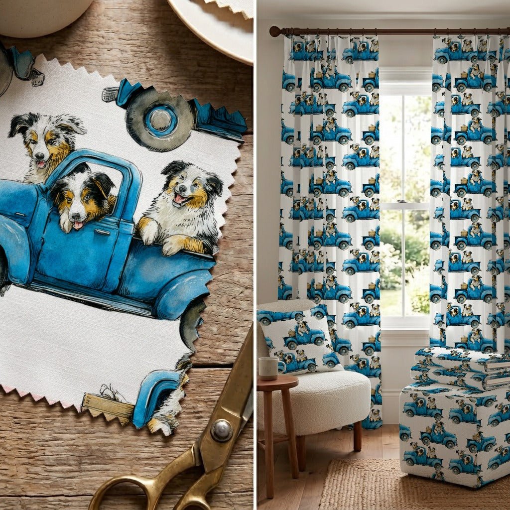 Australian Shepherd Sunday Drive - Fabric - Linen Rowe