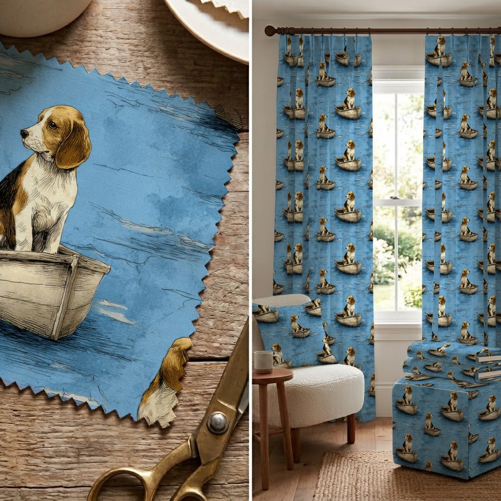 Beagle Boat Date - Fabric - Linen Rowe