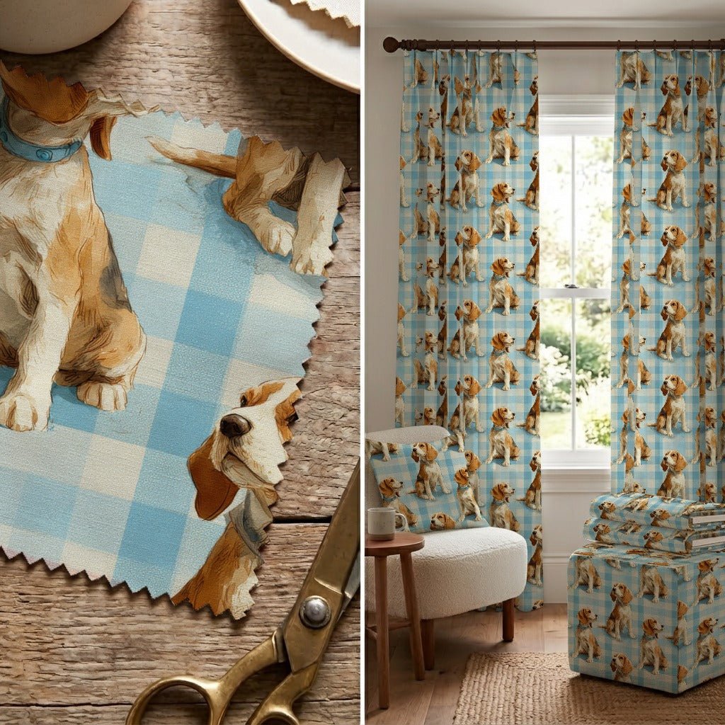 Beagle Cottage Gingham - Fabric - Linen Rowe