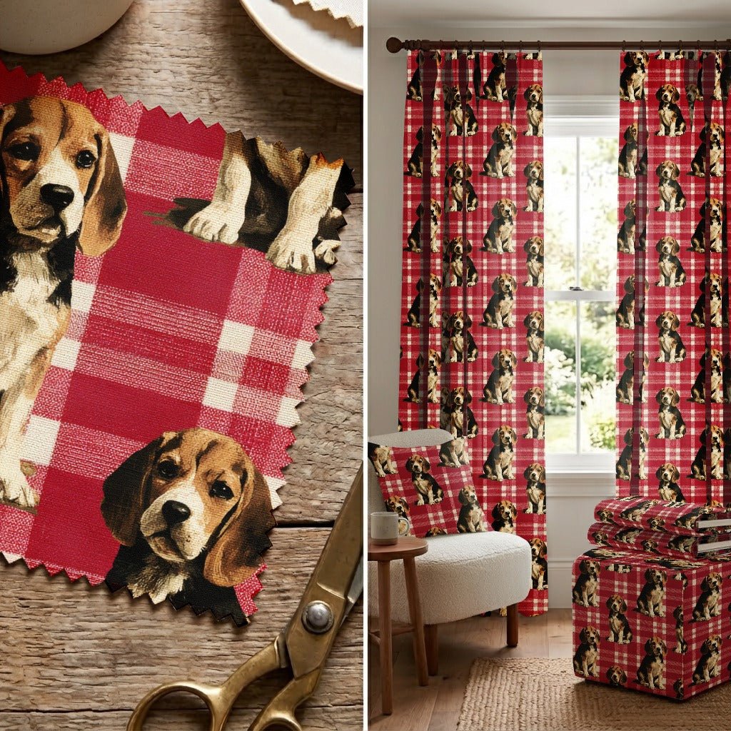 Beagle Picnic Gingham - Fabric - Linen Rowe