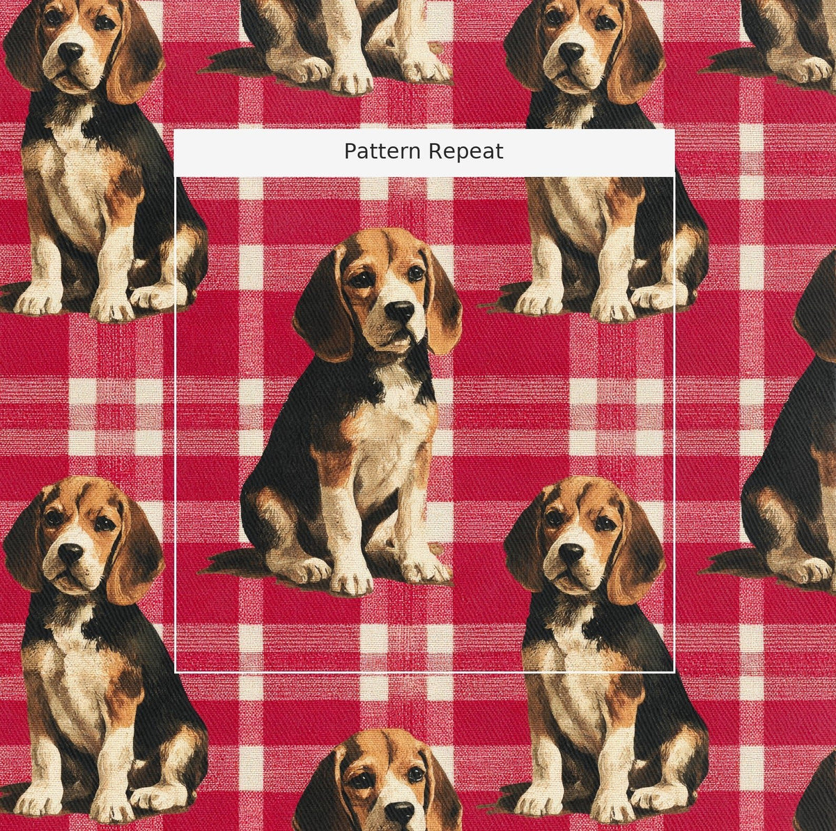 Beagle Picnic Gingham - Fabric - Linen Rowe