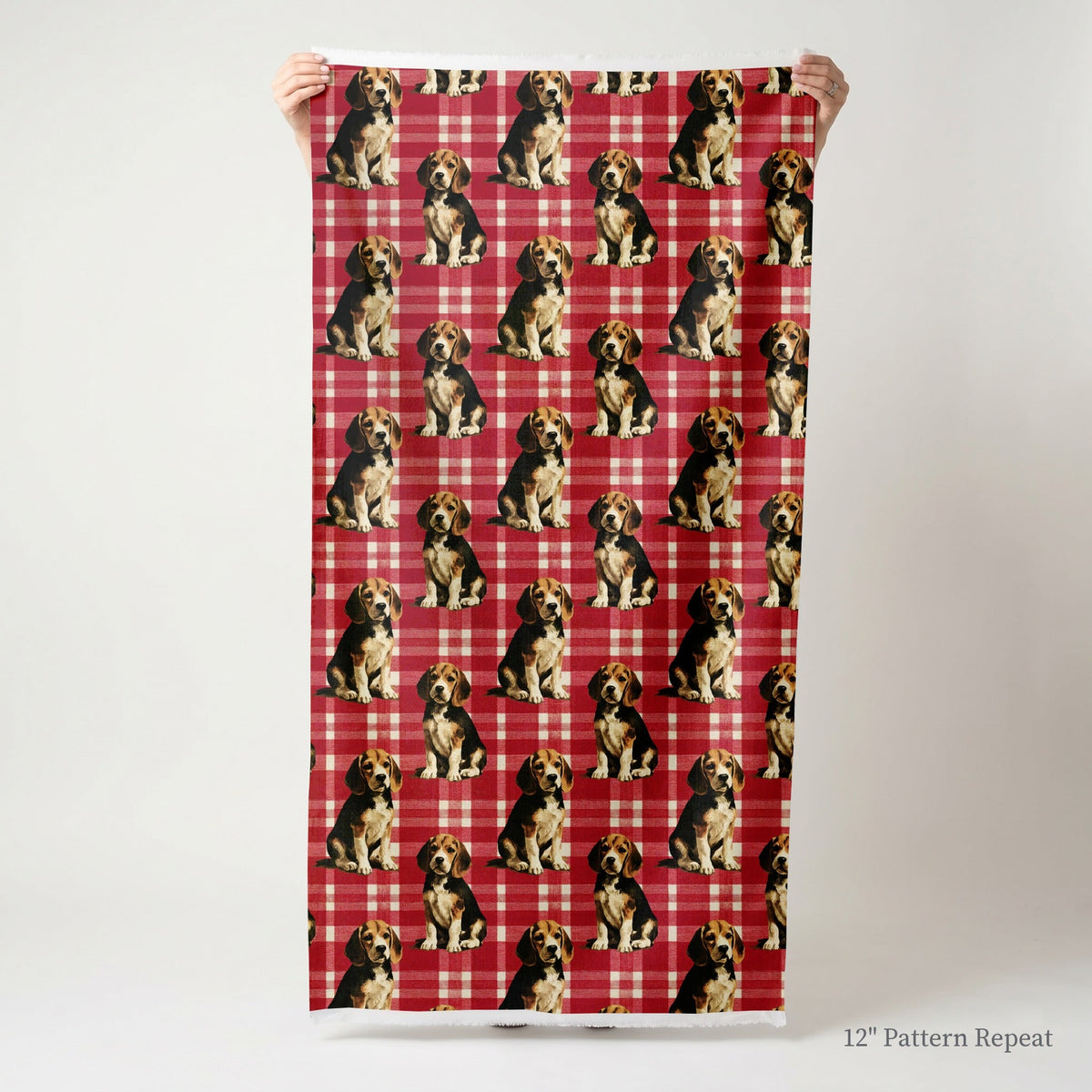 Beagle Picnic Gingham - Fabric - Linen Rowe