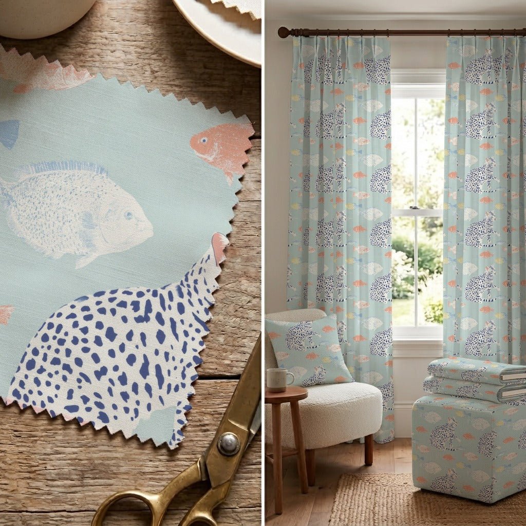 Bengal with Fish - Fabric - Linen Rowe