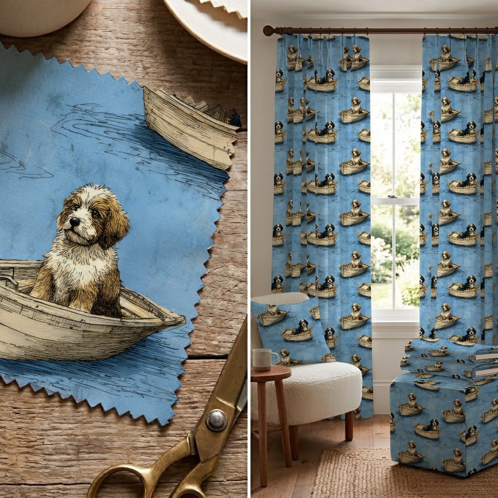 Bernedoodle Boat Day - Fabric - Linen Rowe