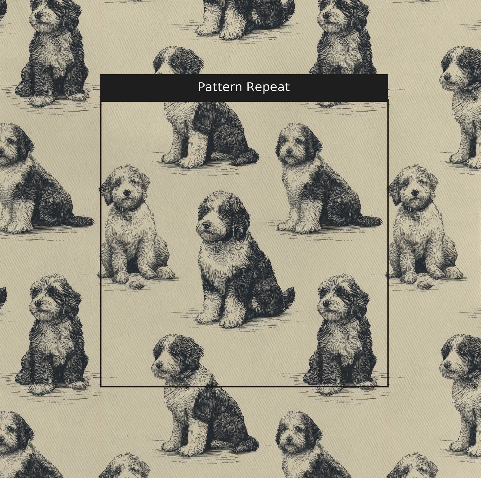 Bernedoodle Sit and Stay - Fabric - Linen Rowe