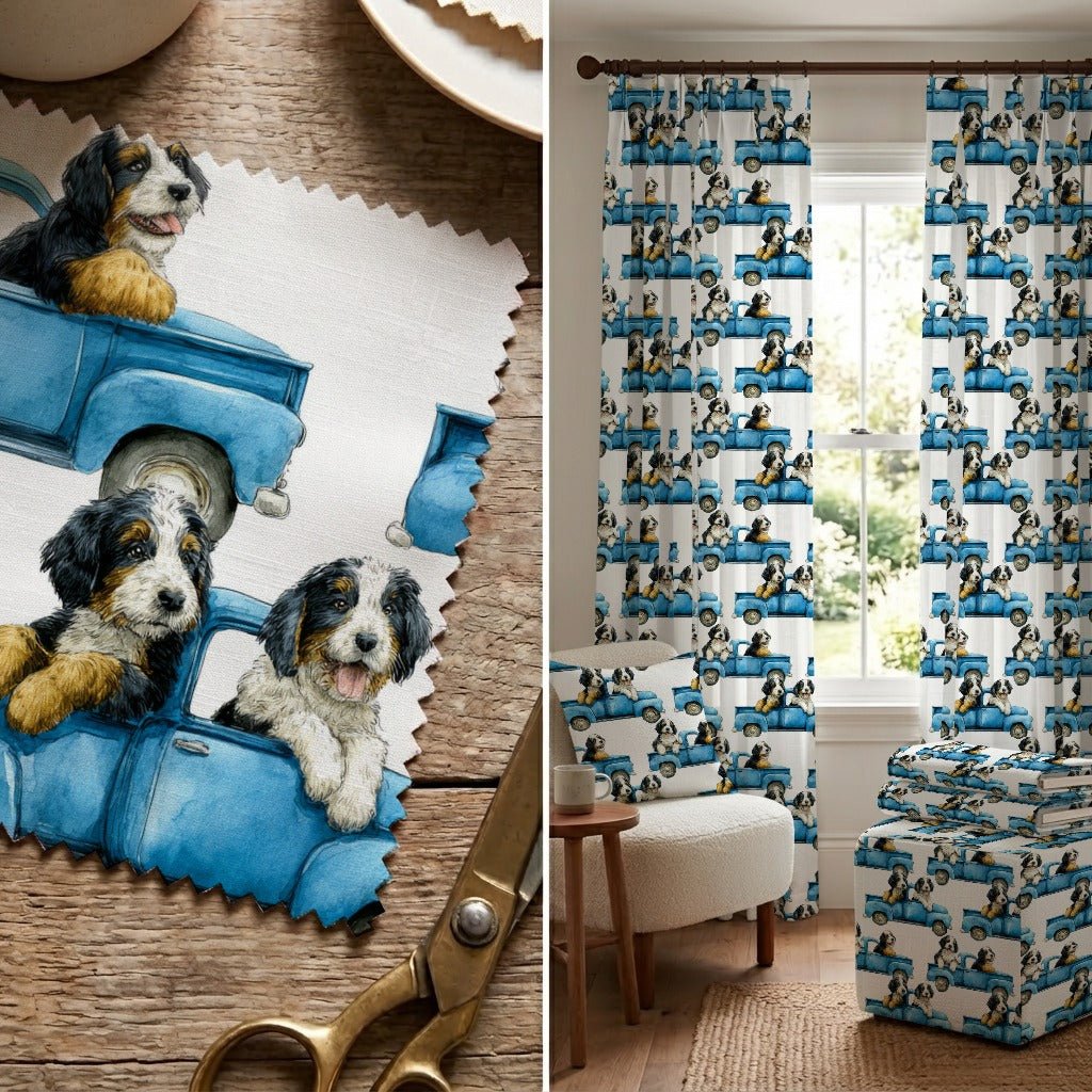 Bernedoodle Sunday Drive - Fabric - Linen Rowe
