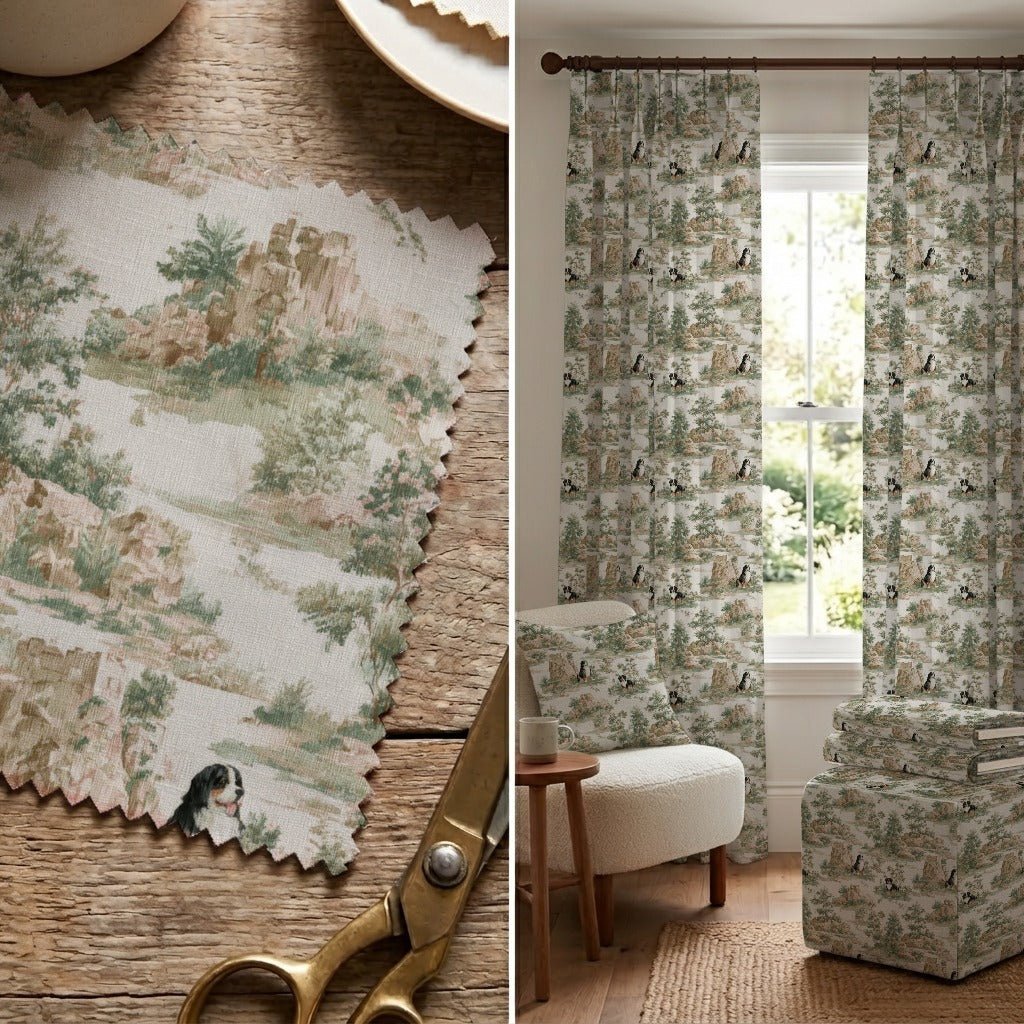 Bernese Mountain Dog Garden Toile - Fabric - Linen Rowe