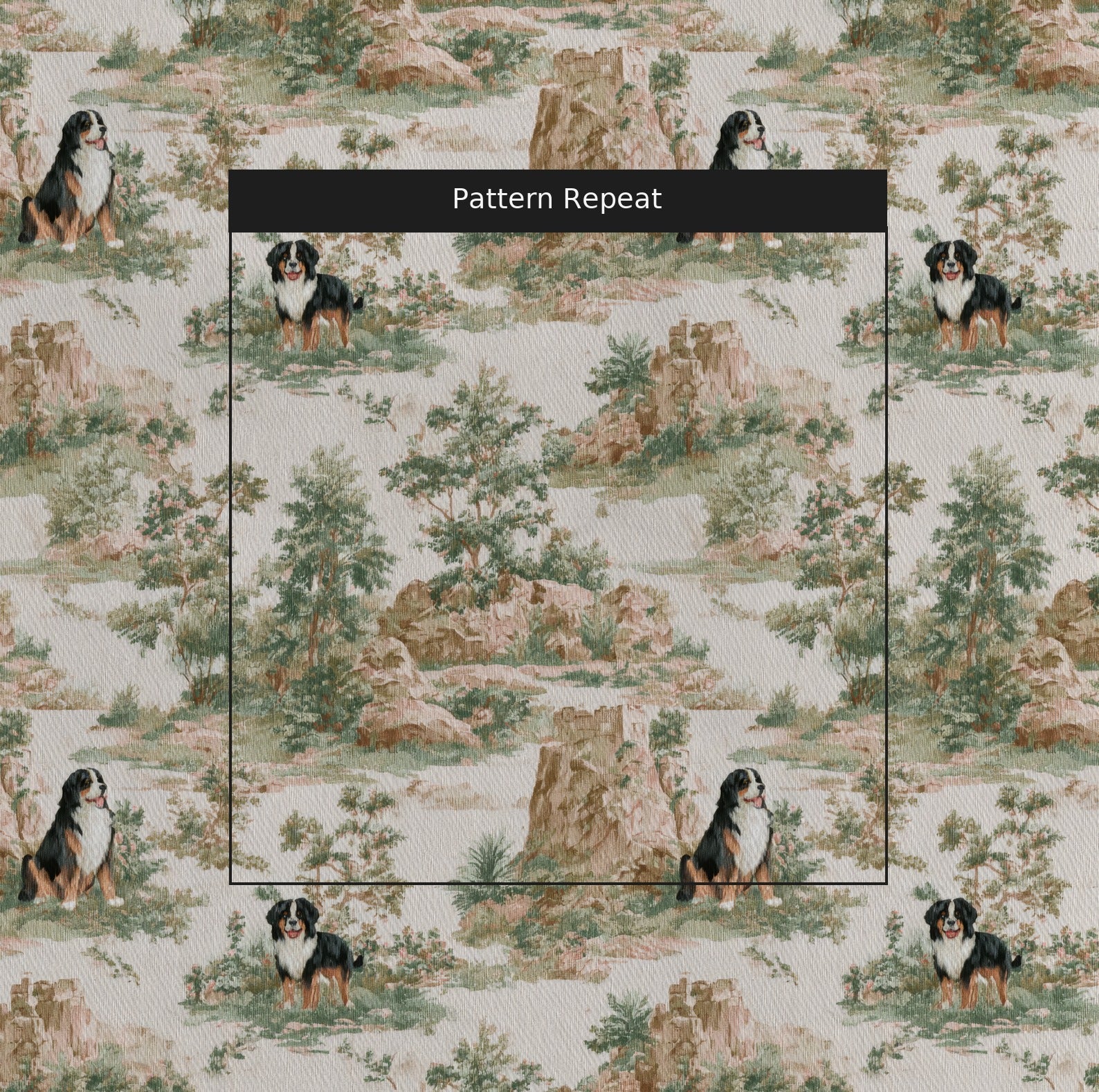 Bernese Mountain Dog Garden Toile - Fabric - Linen Rowe