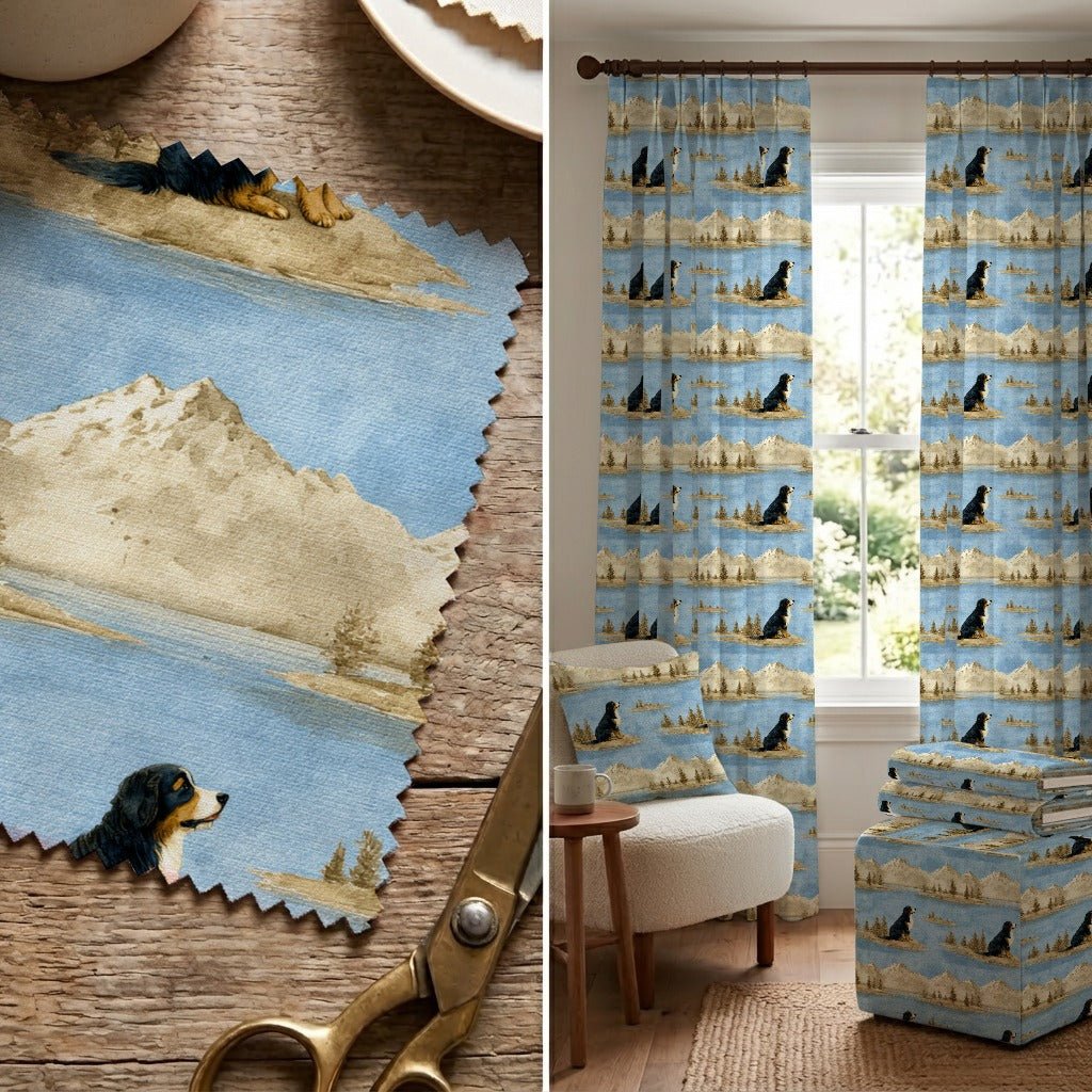 Bernese Mountain Dog Lakeside - Fabric - Linen Rowe