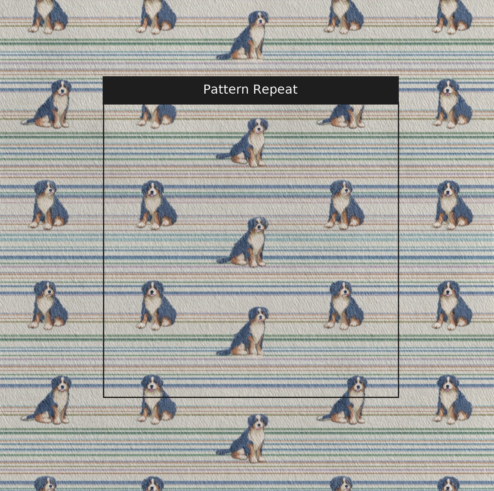 Bernese Mountain Dog Pastel Stripes - Fabric - Linen Rowe