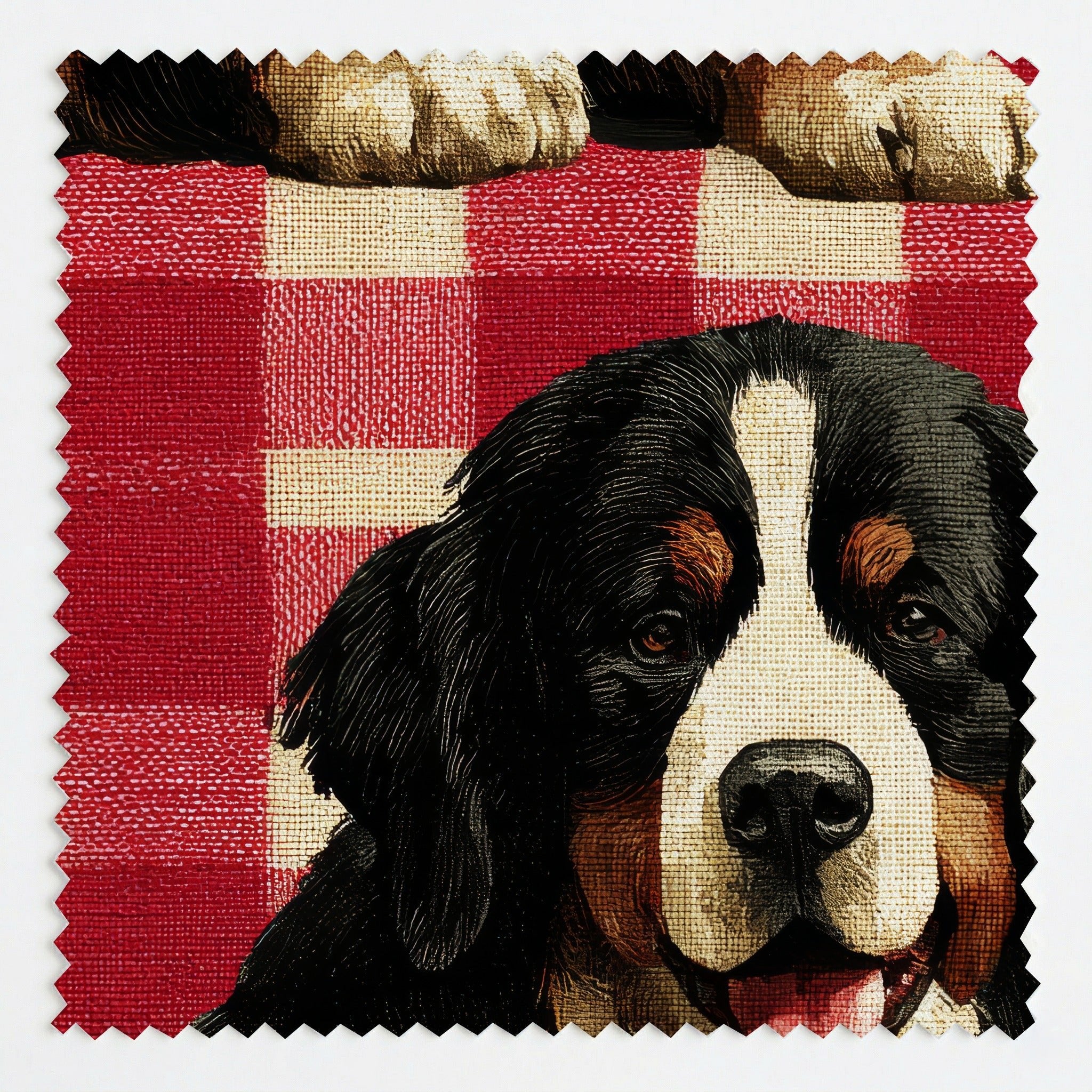Bernese Mountain Dog Picnic Gingham - Fabric - Linen Rowe