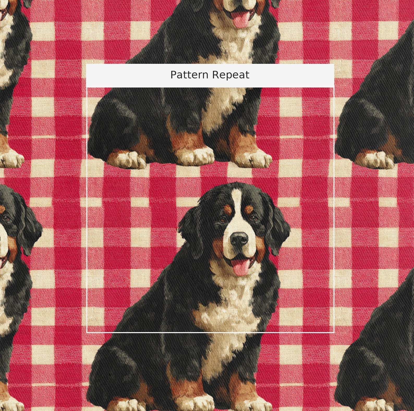 Bernese Mountain Dog Picnic Gingham - Fabric - Linen Rowe