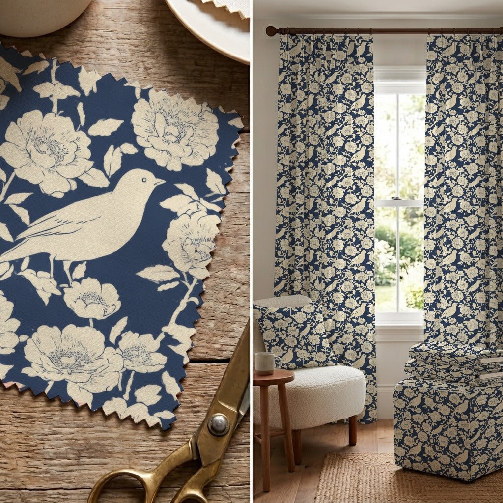 Bird Blues - Fabric - Linen Rowe