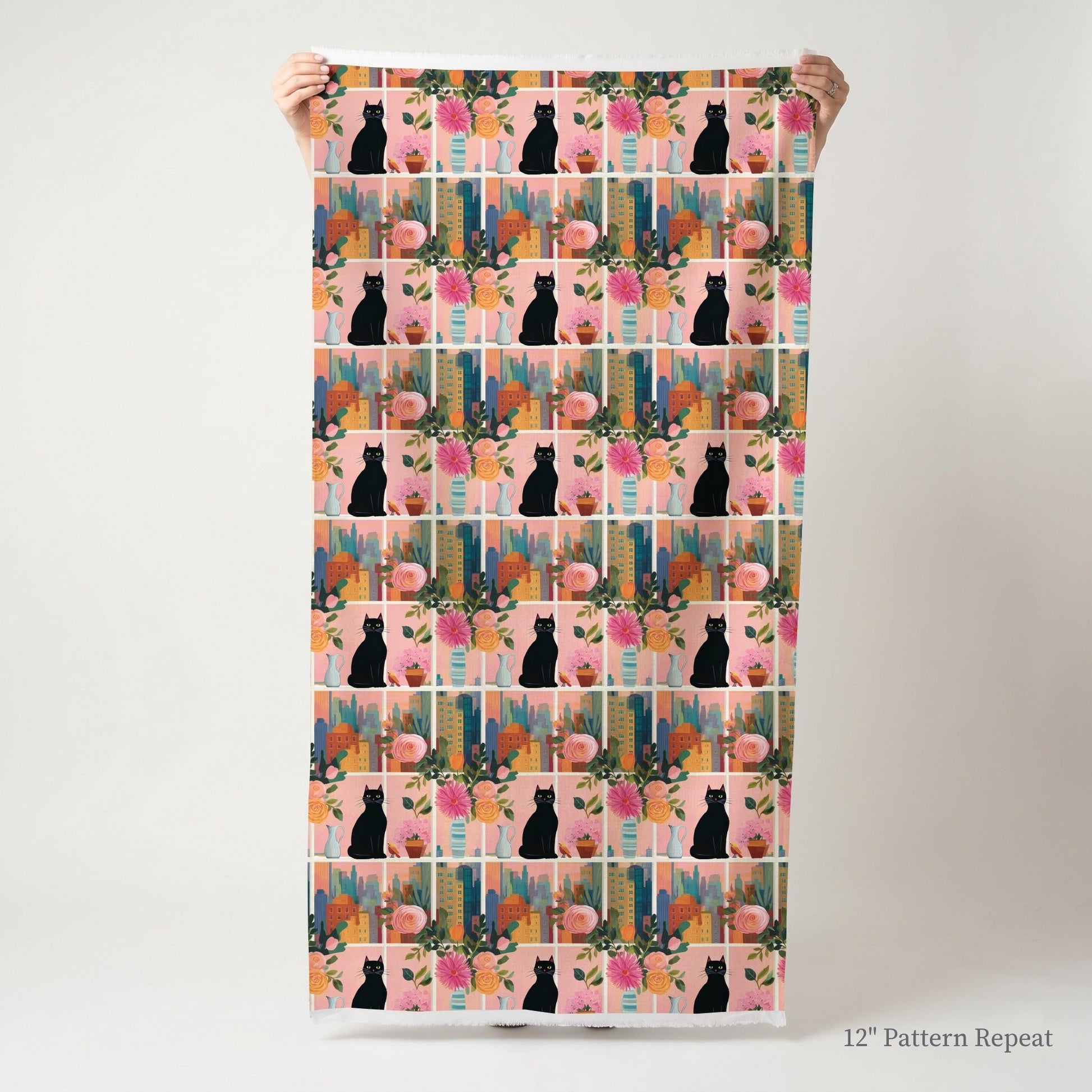 Black Cat in the City - Fabric - Linen Rowe