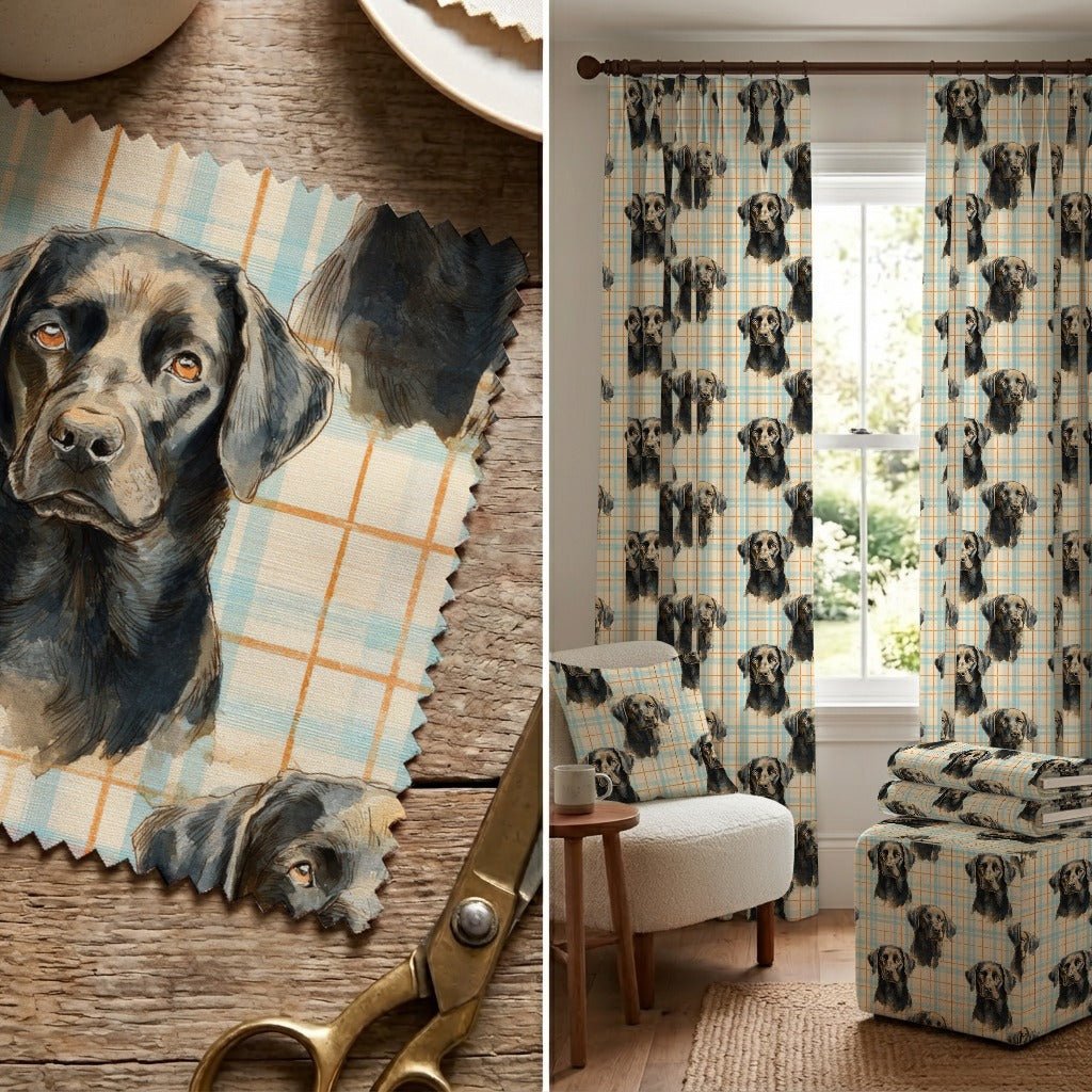Black Lab Cottage Plaid - Fabric - Linen Rowe