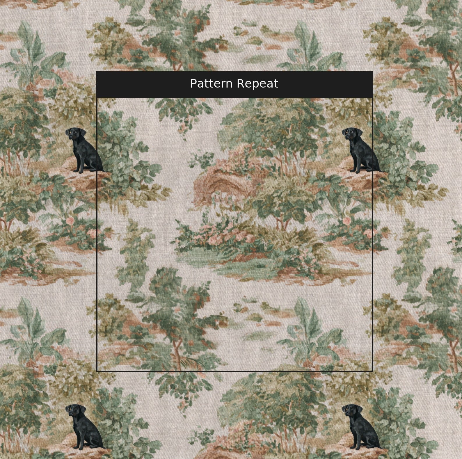 Black Lab Garden Toile - Fabric - Linen Rowe