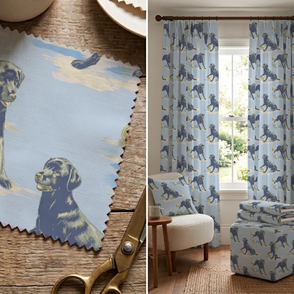 Black Lab Go Fetch - Fabric - Linen Rowe