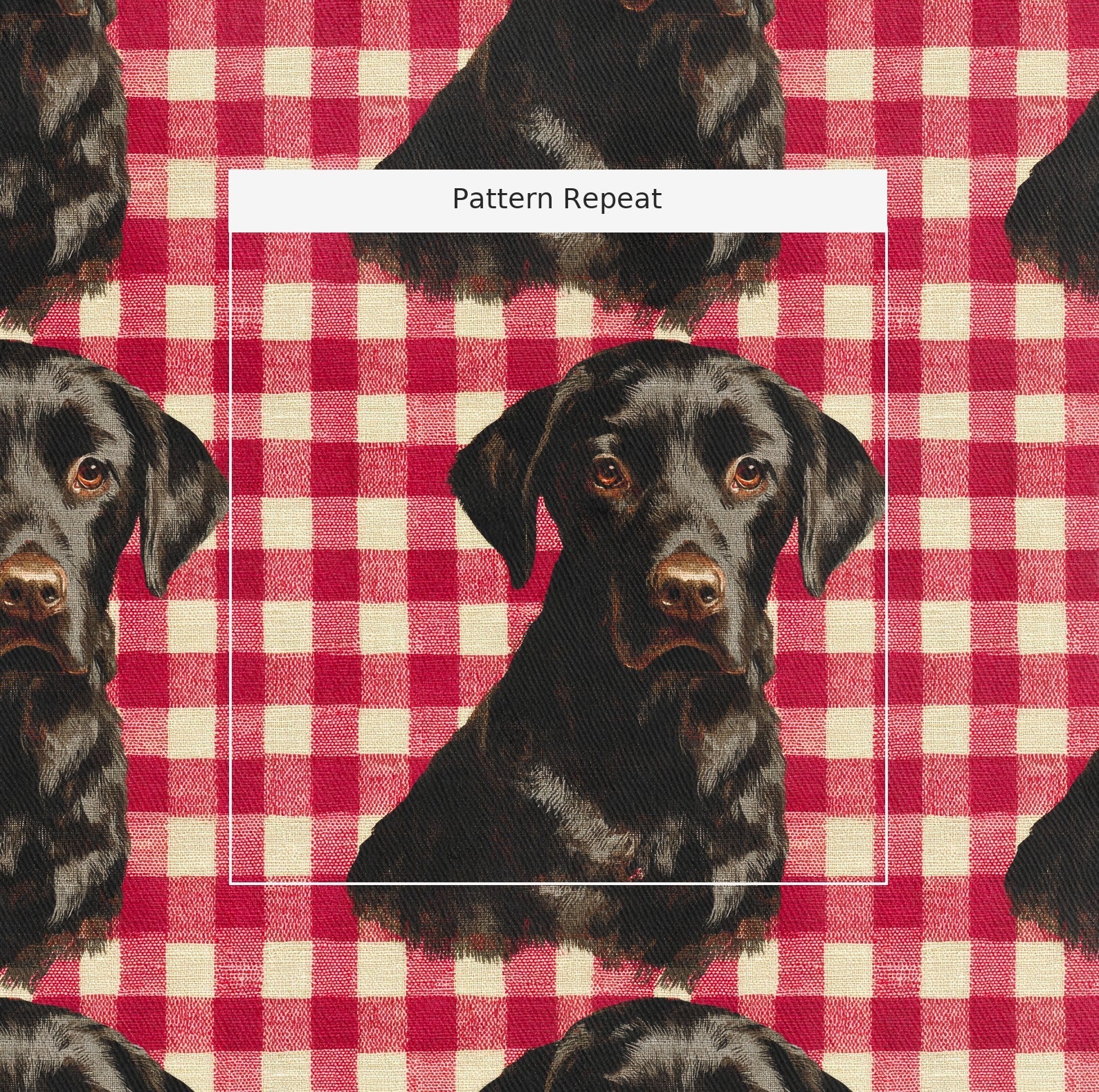 Black Lab Red Gingham - Fabric - Linen Rowe