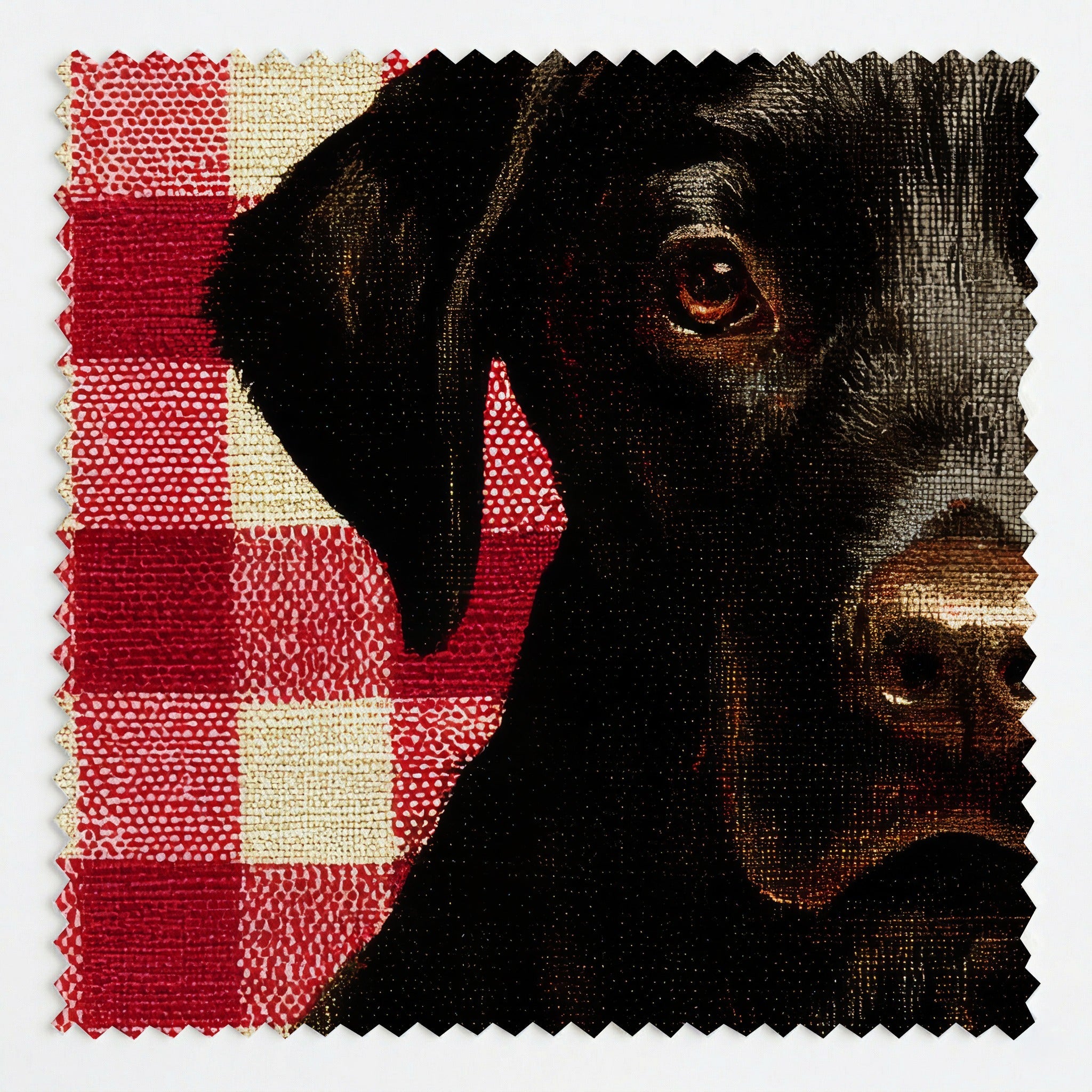 Black Lab Red Gingham - Fabric - Linen Rowe