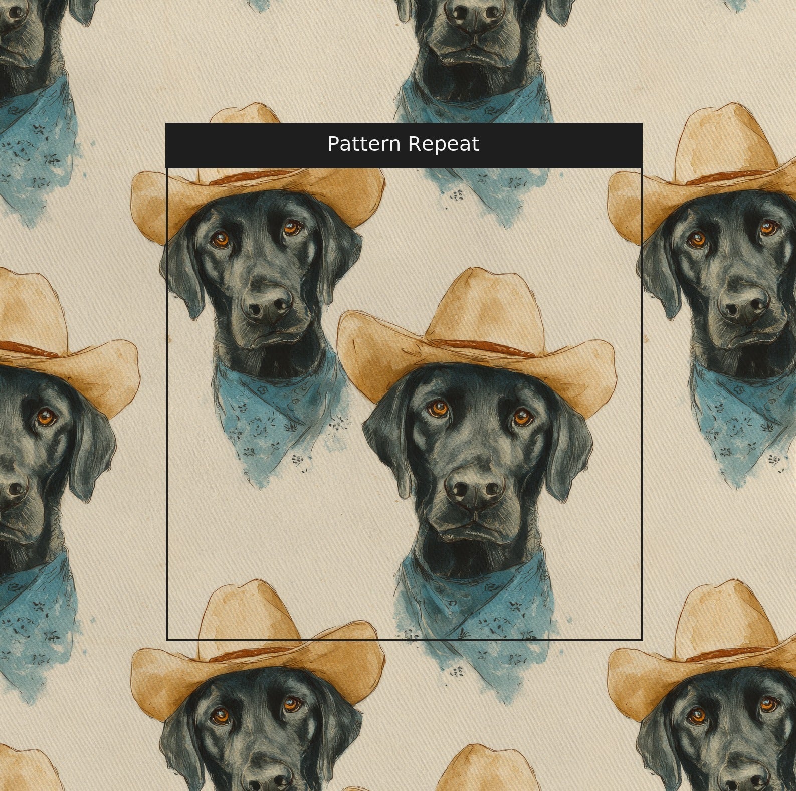 Black Lab Rodeo - Fabric - Linen Rowe