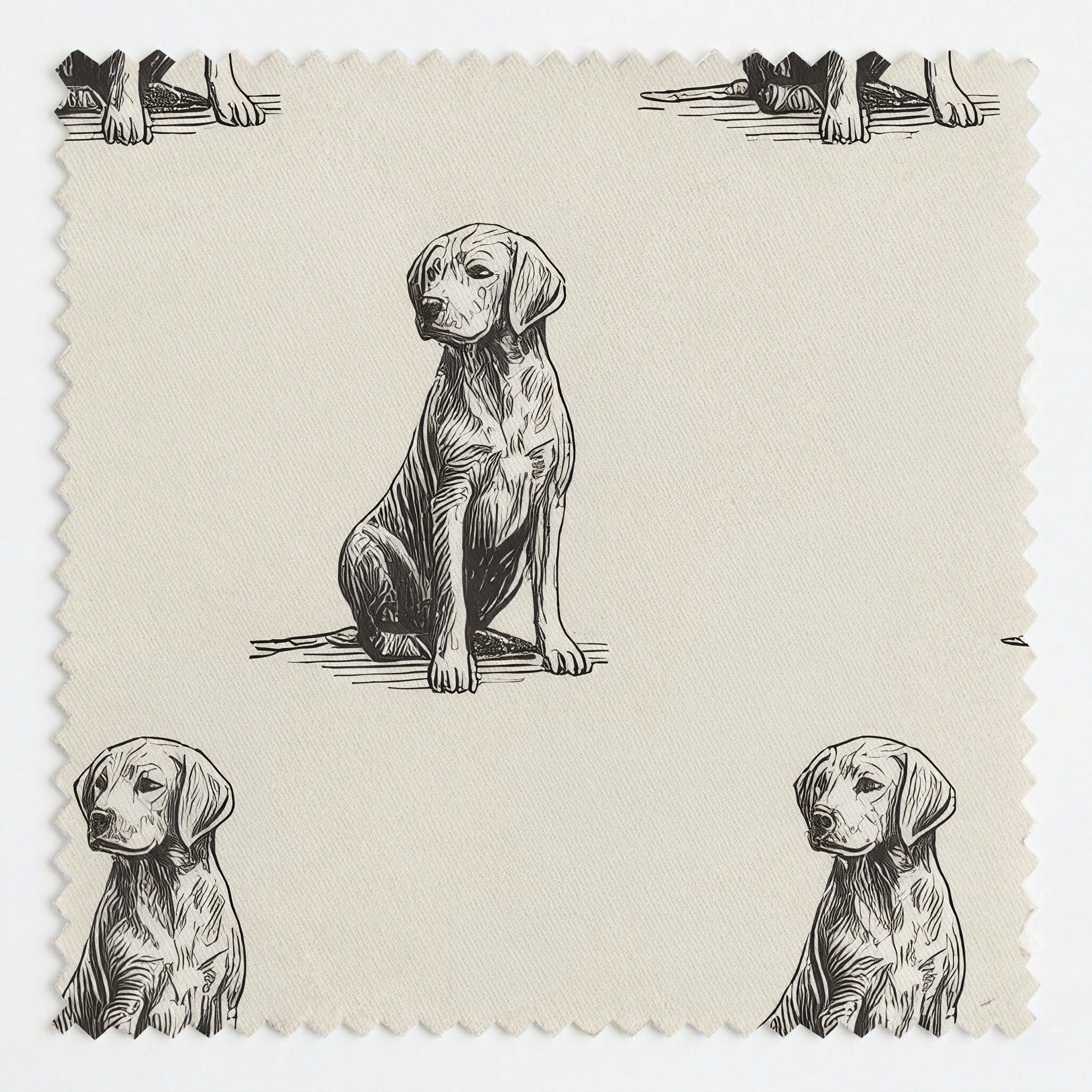 Black Lab Sit and Stay - Fabric - Linen Rowe