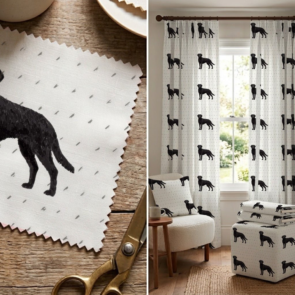 Black Labrador Time - Fabric - Linen Rowe