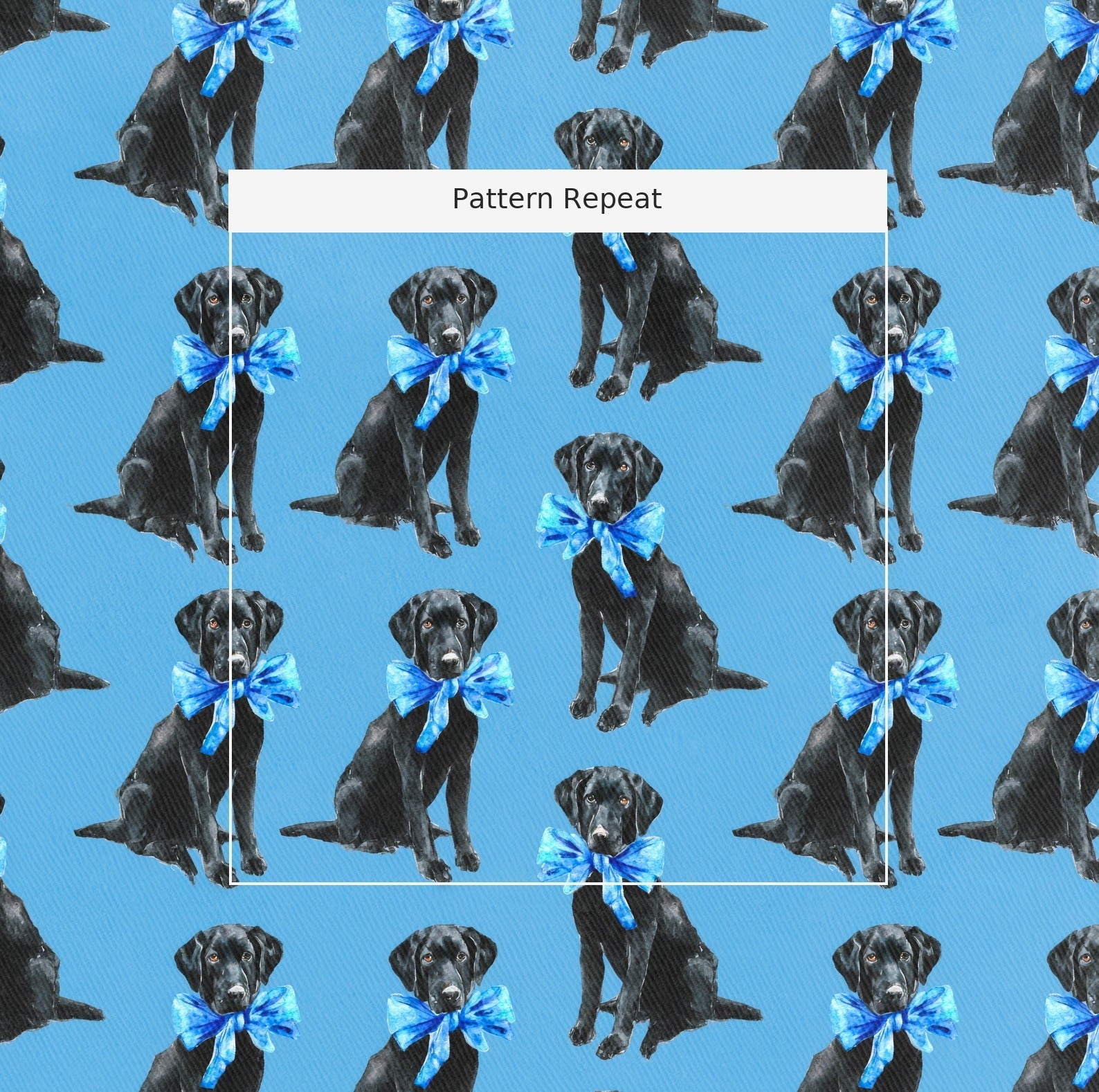 Black Labs in Blue Bows - Fabric - Linen Rowe
