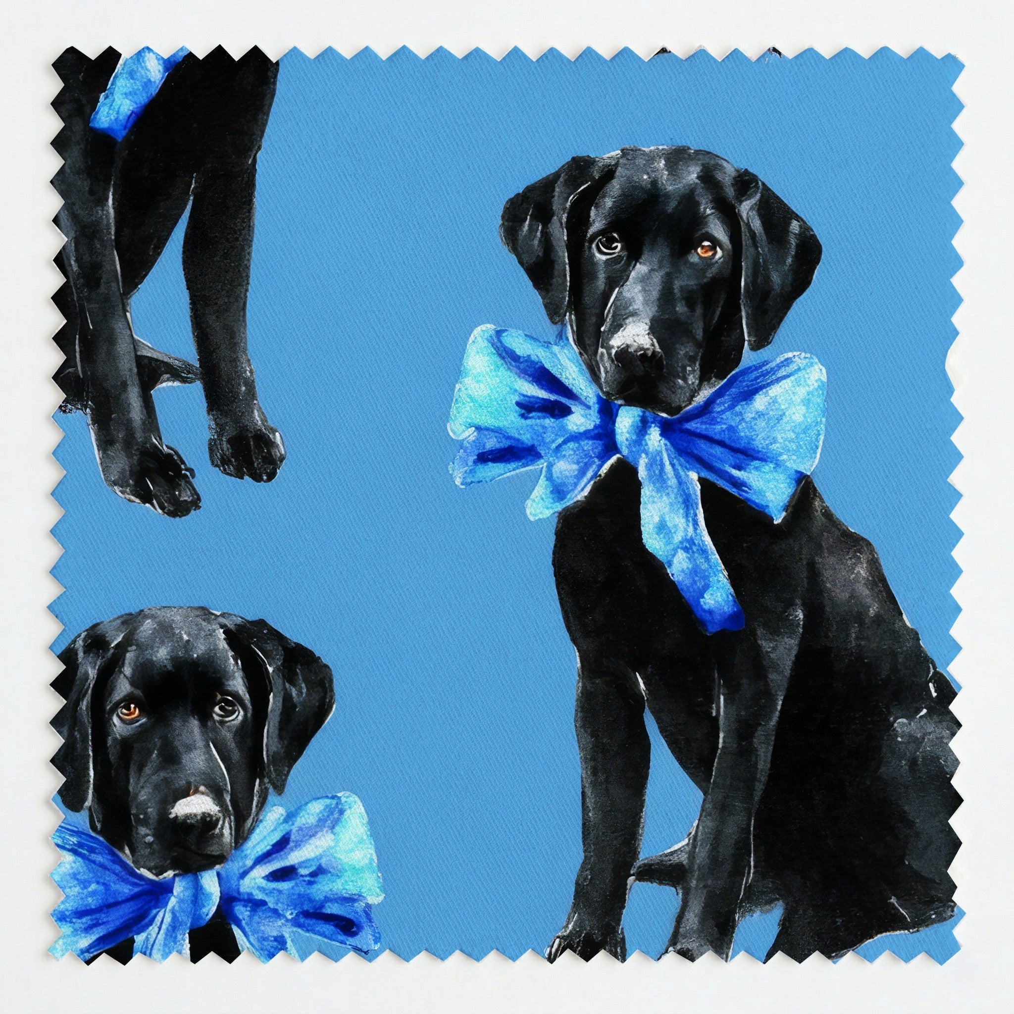 Black Labs in Blue Bows - Fabric - Linen Rowe