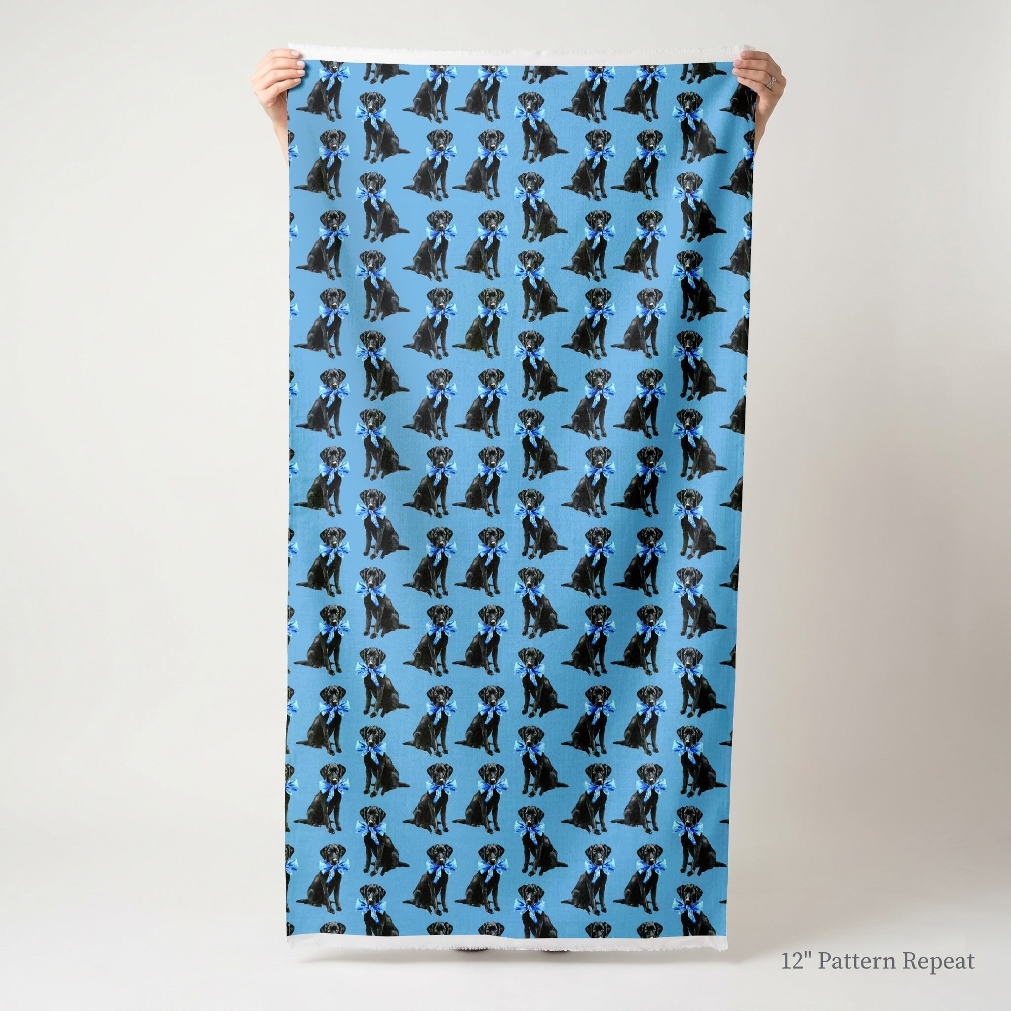 Black Labs in Blue Bows - Fabric - Linen Rowe
