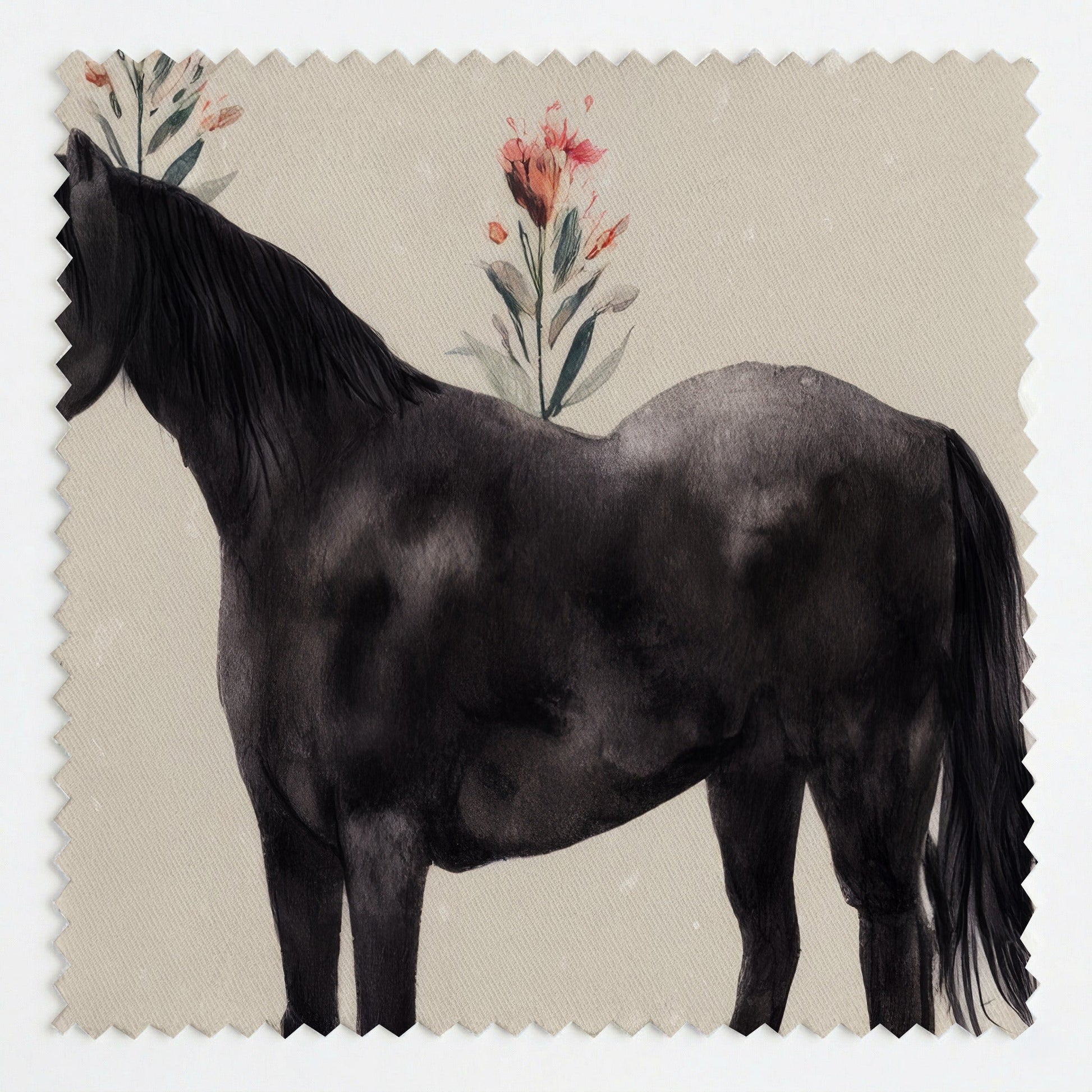 Black Stallion & Wildflowers - Fabric - Linen Rowe