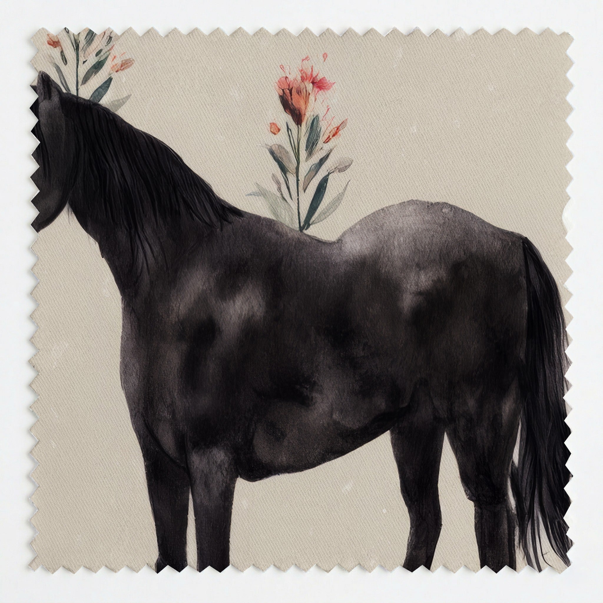 Black Stallion & Wildflowers - Fabric - Linen Rowe