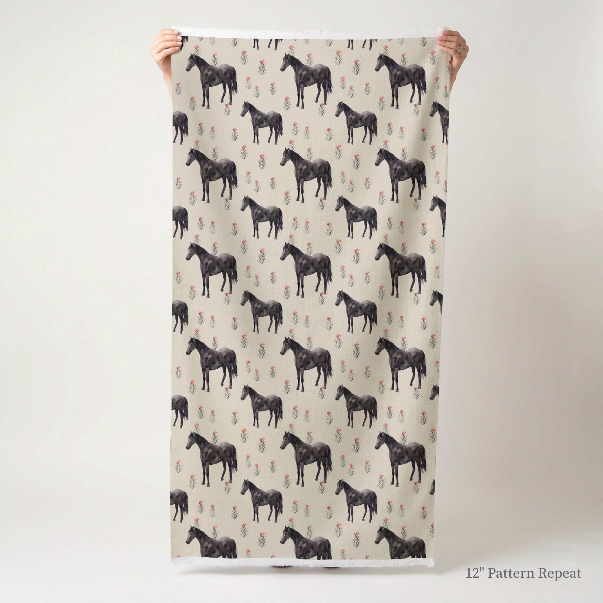 Black Stallion & Wildflowers - Fabric - Linen Rowe
